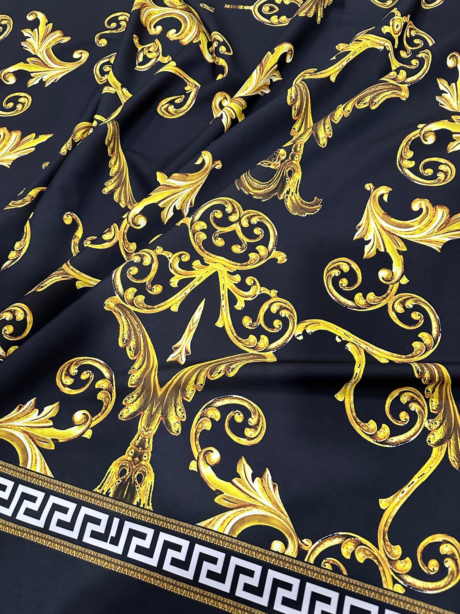 Greek Key Pattern Fabric , Black Gold Fabric By The Yard , Baroque pattern - Whotex Online Fabric Store
