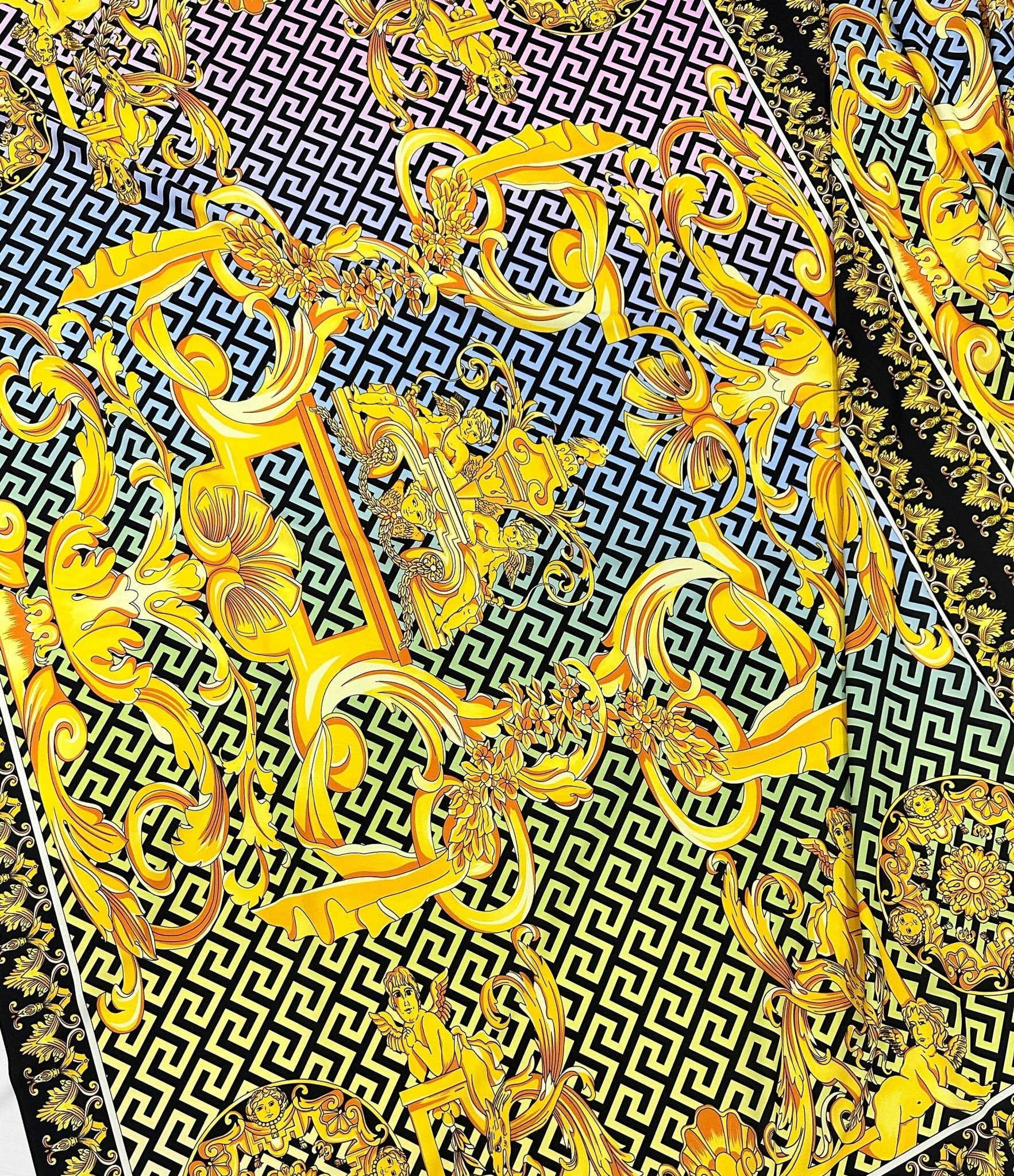 Greek Key pattern fabric, Gold Baroque Silky Crepe Fabric , Panel Fabric 150*100cm // 1.64 * 1.09 yard - Whotex Online Fabric Store