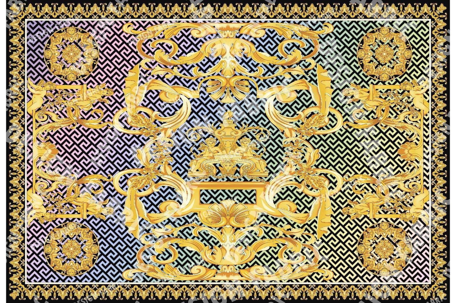 Greek Key pattern fabric, Gold Baroque Silky Crepe Fabric , Panel Fabric 150*100cm // 1.64 * 1.09 yard - Whotex Online Fabric Store