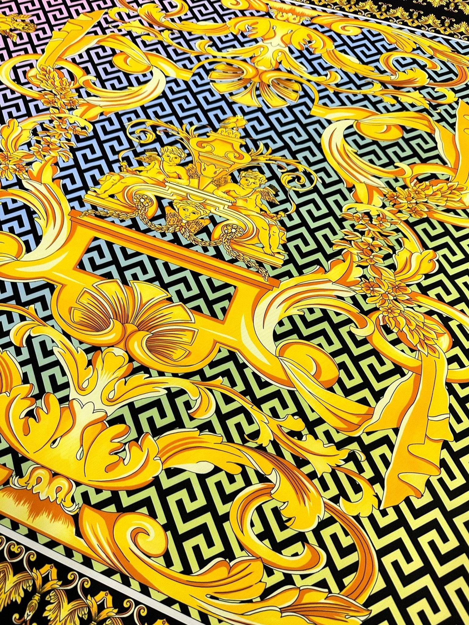 Greek Key pattern fabric, Gold Baroque Silky Crepe Fabric , Panel Fabric 150*100cm // 1.64 * 1.09 yard - Whotex Online Fabric Store