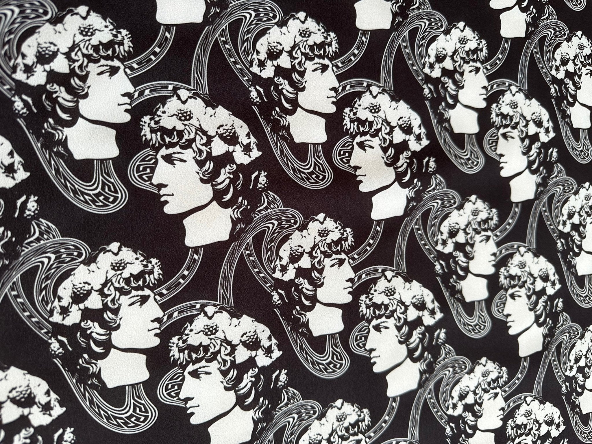 Greek Youth Pattern Crepe , Rome Pattern Black White Fabric - Whotex Online Fabric Store