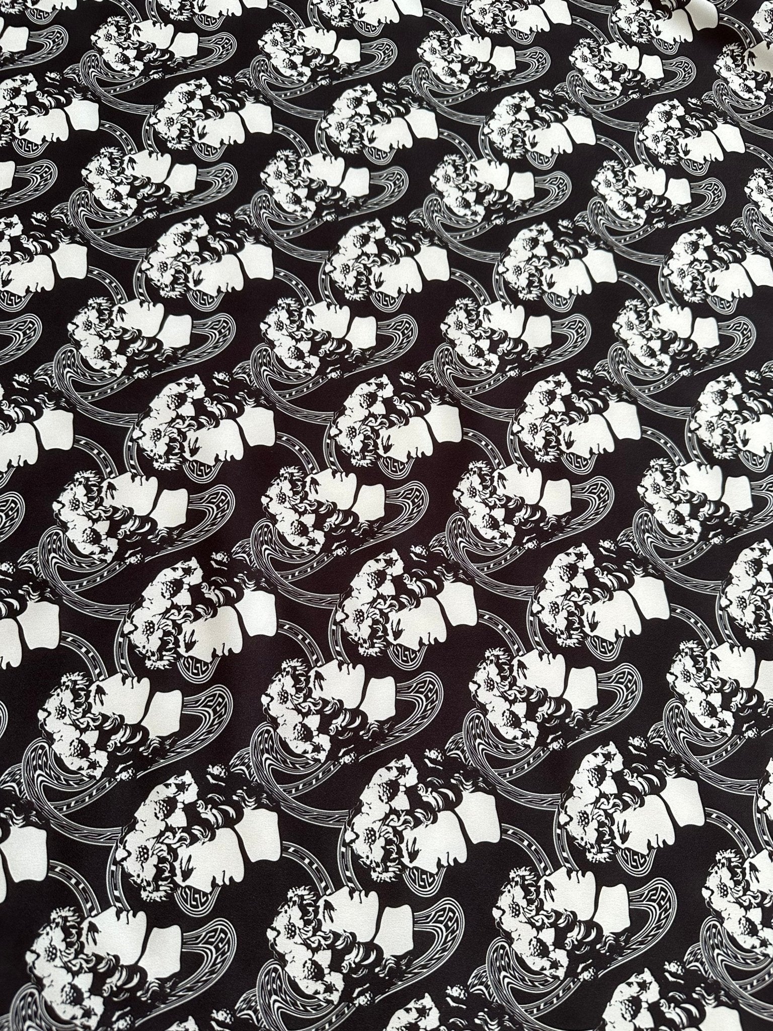 Greek Youth Pattern Crepe , Rome Pattern Black White Fabric - Whotex Online Fabric Store