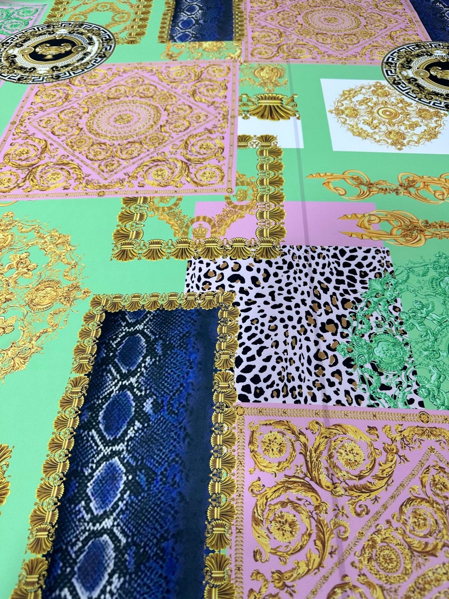 Green Baroque Pattern Crepe Fabric , by the yard and half yard - Whotex Online Fabric Store