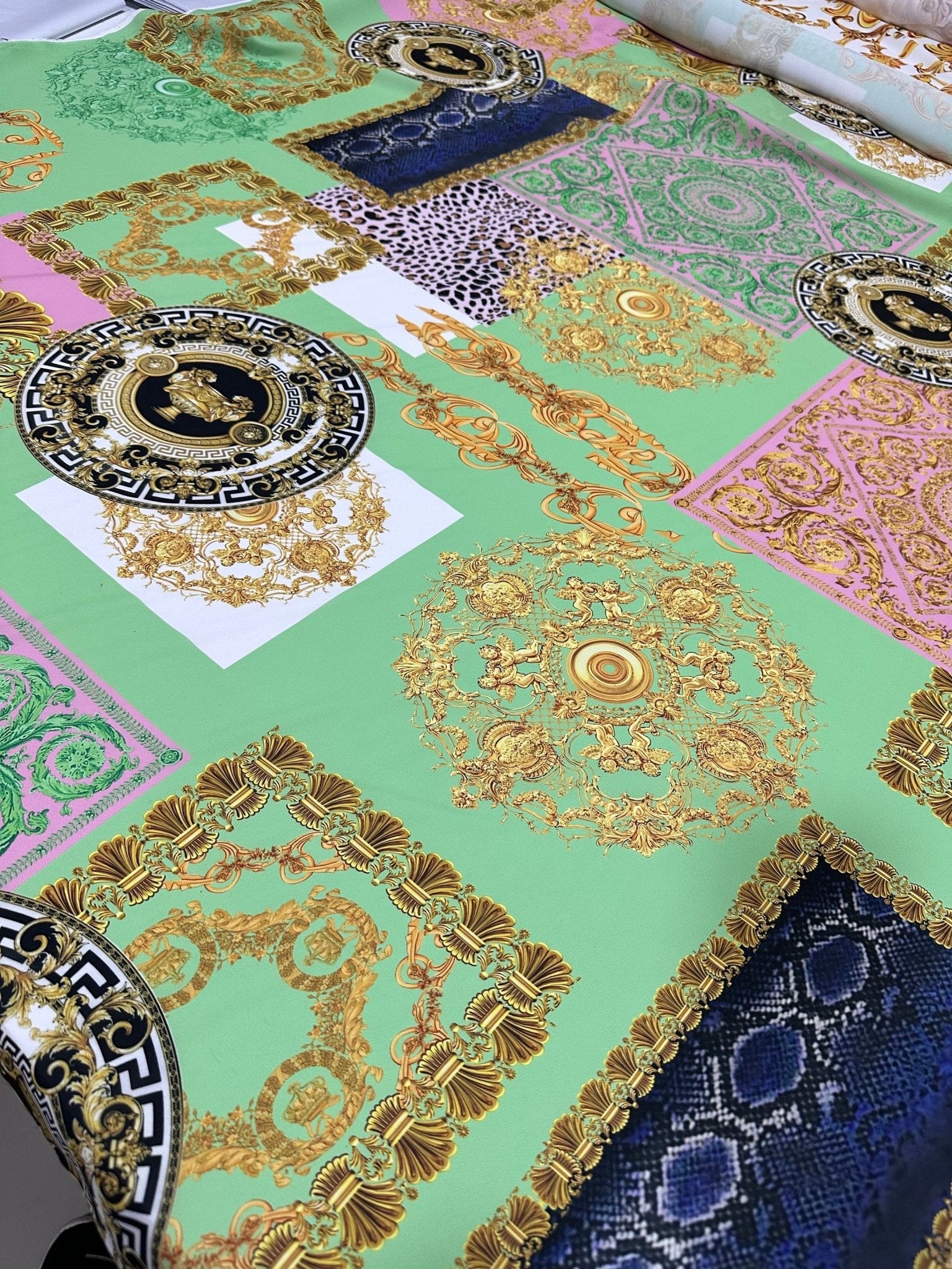 Green Baroque Pattern Crepe Fabric , by the yard and half yard - Whotex Online Fabric Store