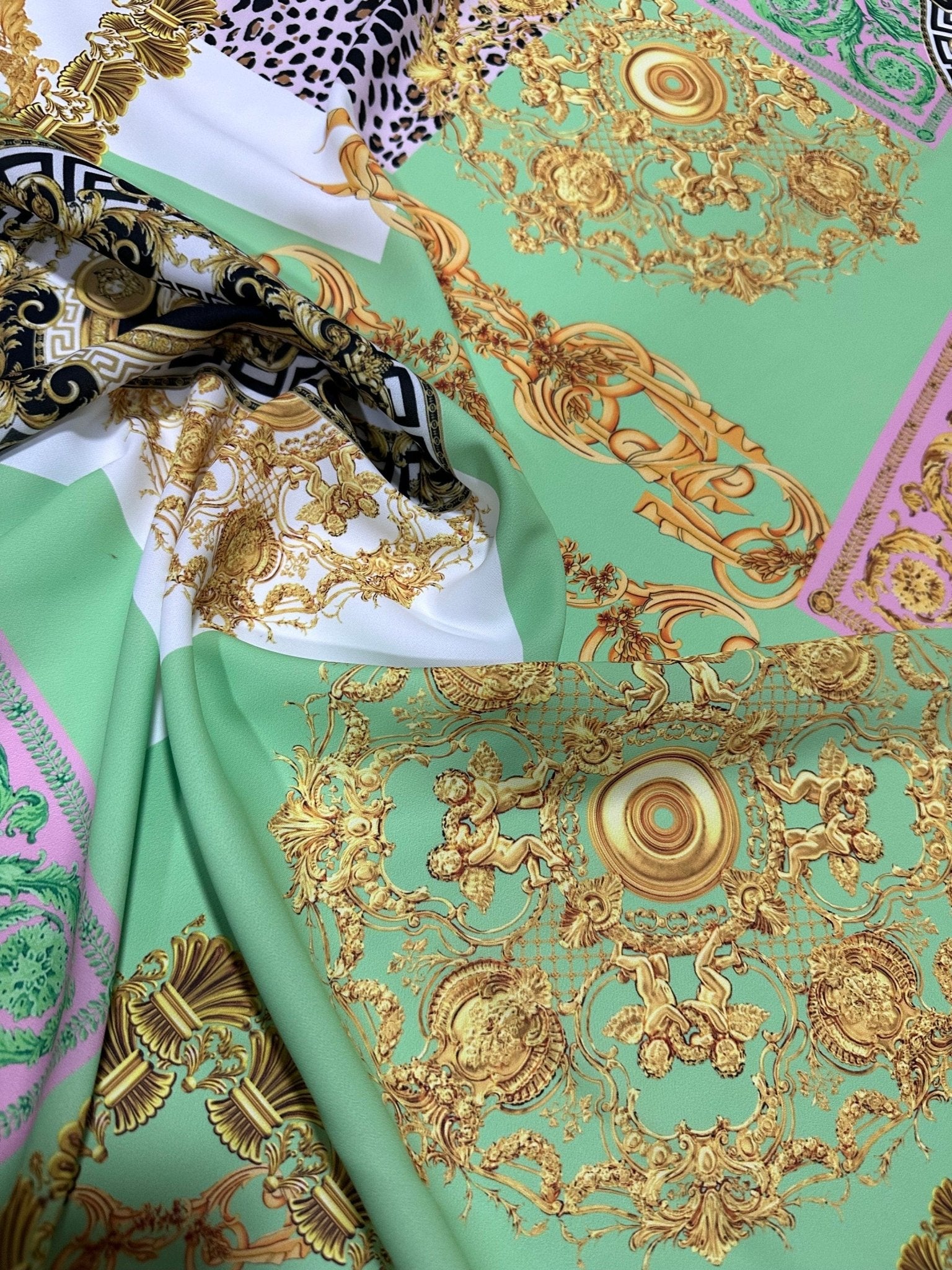 Green Baroque Pattern Crepe Fabric , by the yard and half yard - Whotex Online Fabric Store