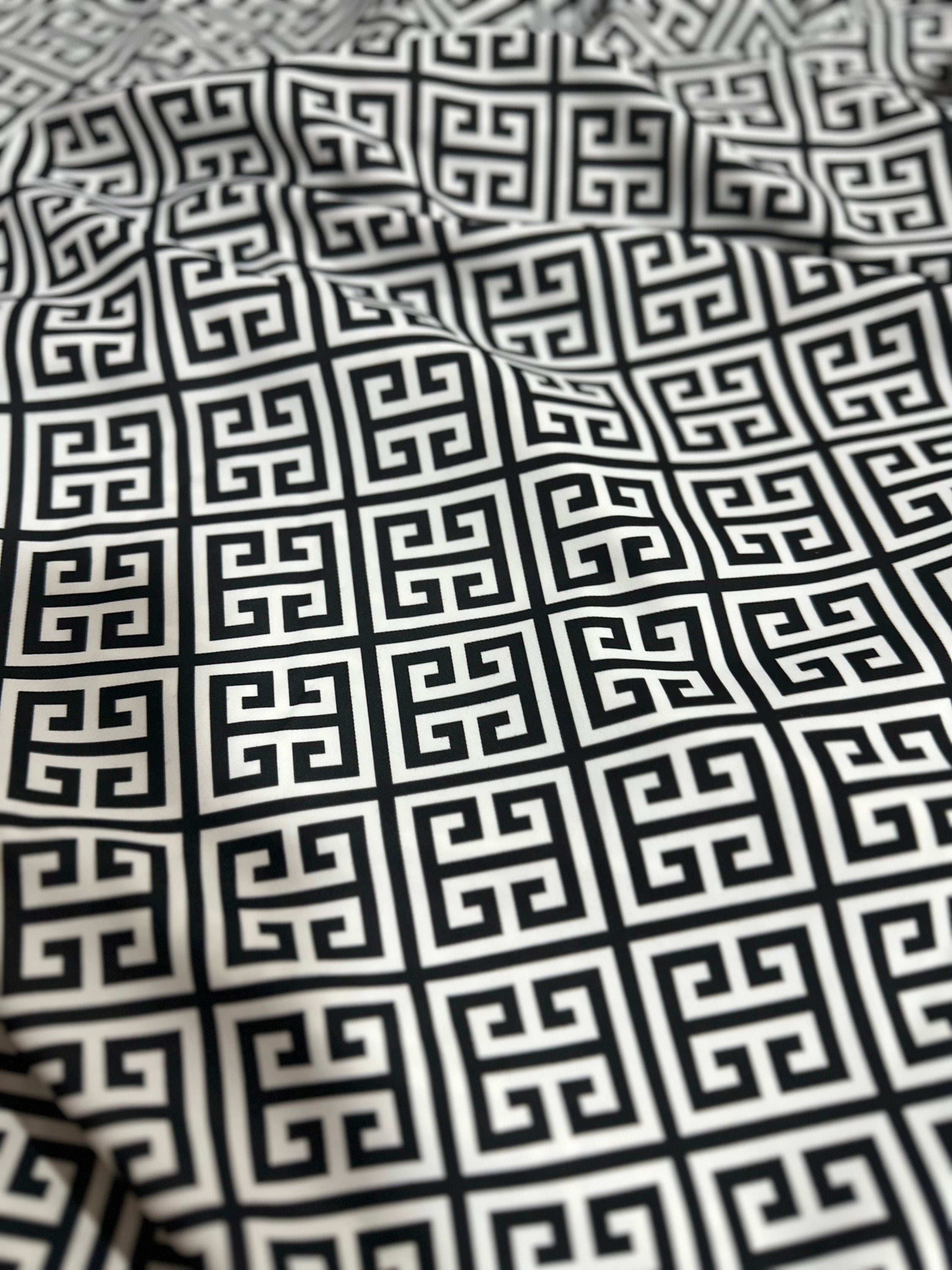 Greek Key Pattern Fabric - Black and White Print by the Yard