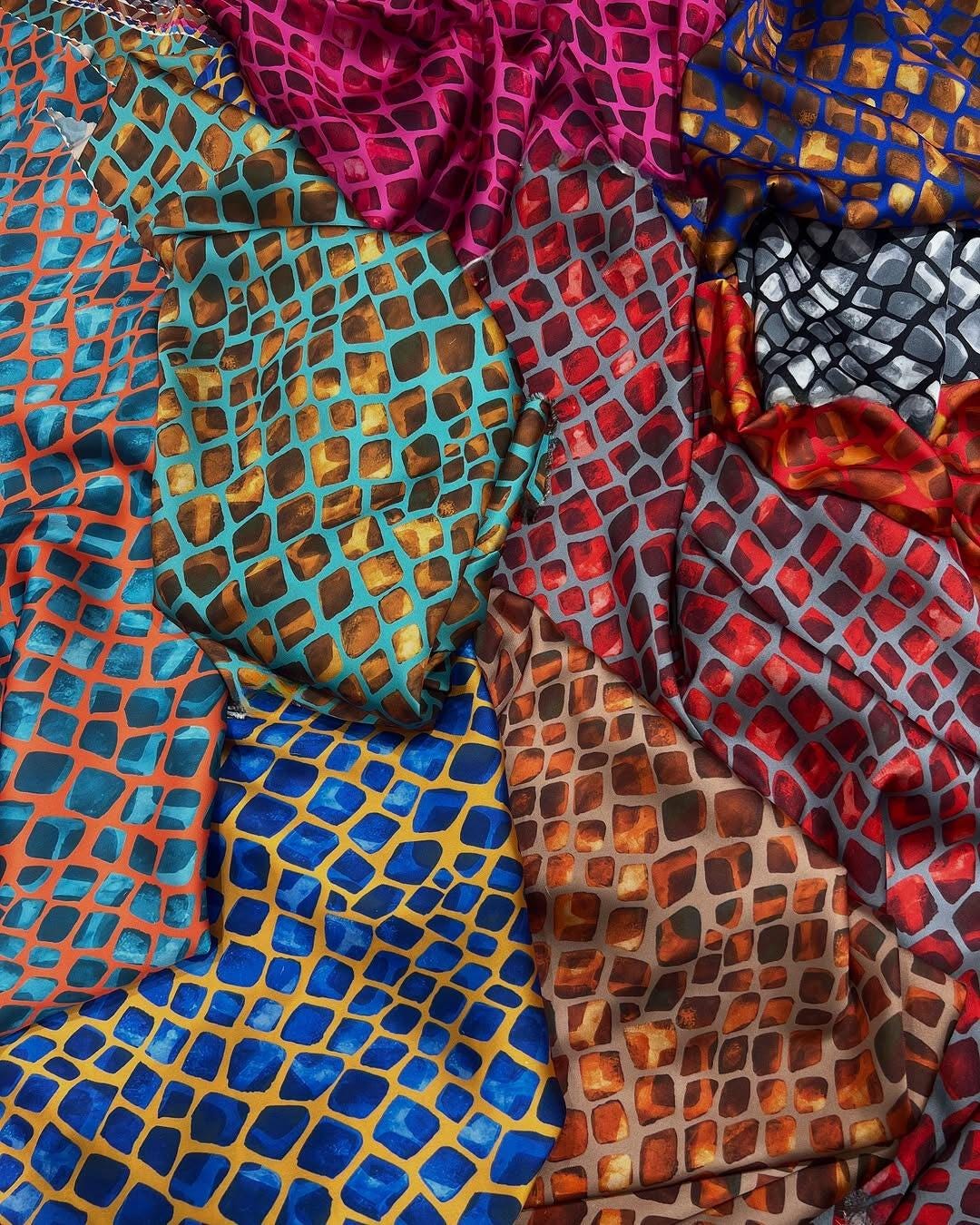 Vibrant Brick-Style Fabric - Bold Printed Material for Creative Projects
