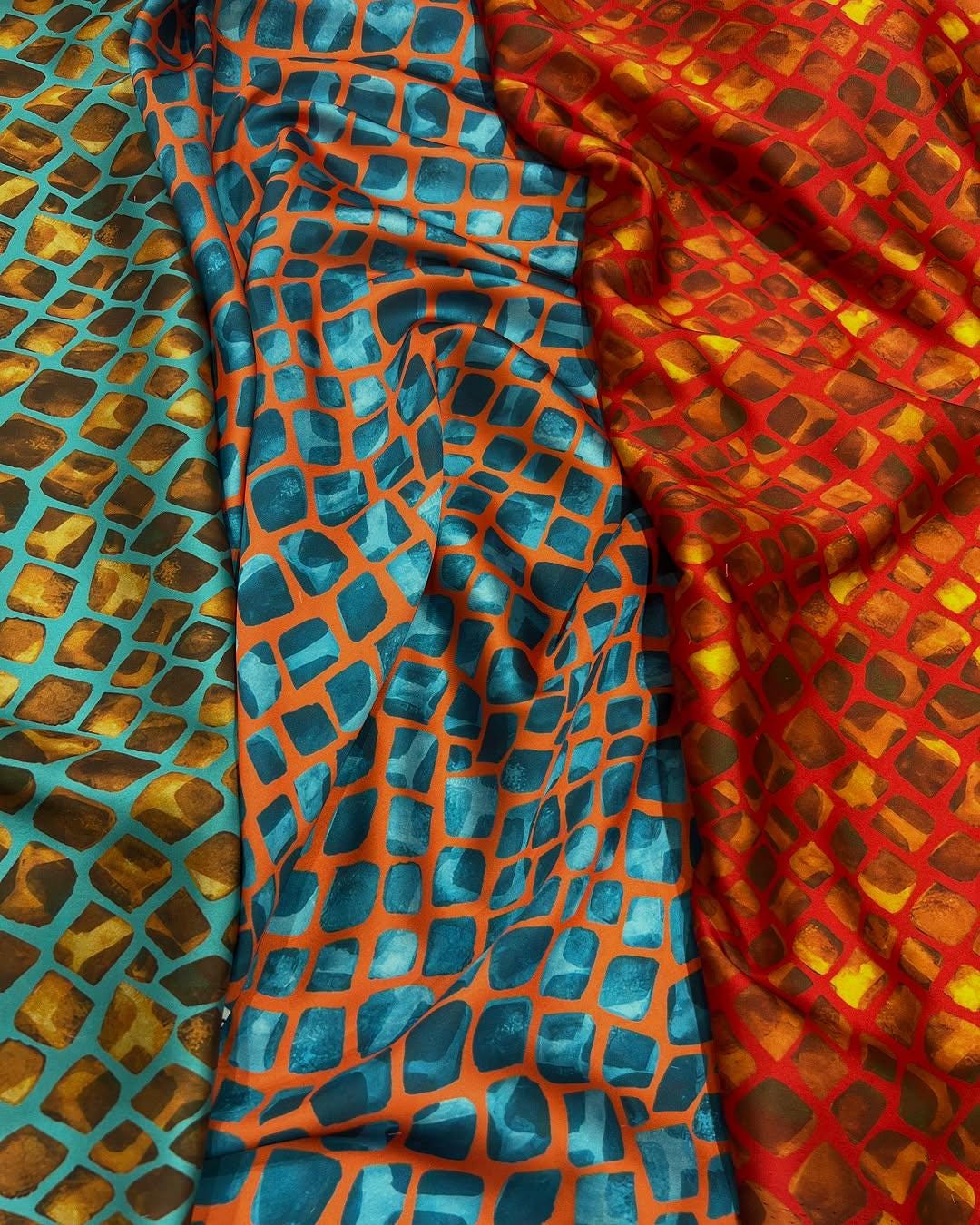 Vibrant Brick-Style Fabric - Bold Printed Material for Creative Projects