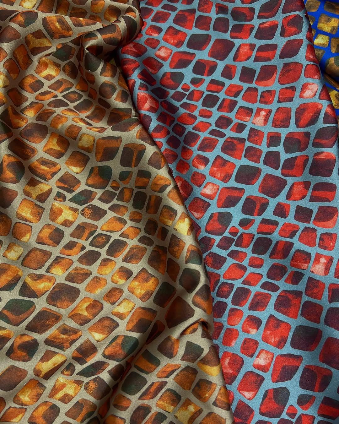 Vibrant Brick-Style Fabric - Bold Printed Material for Creative Projects
