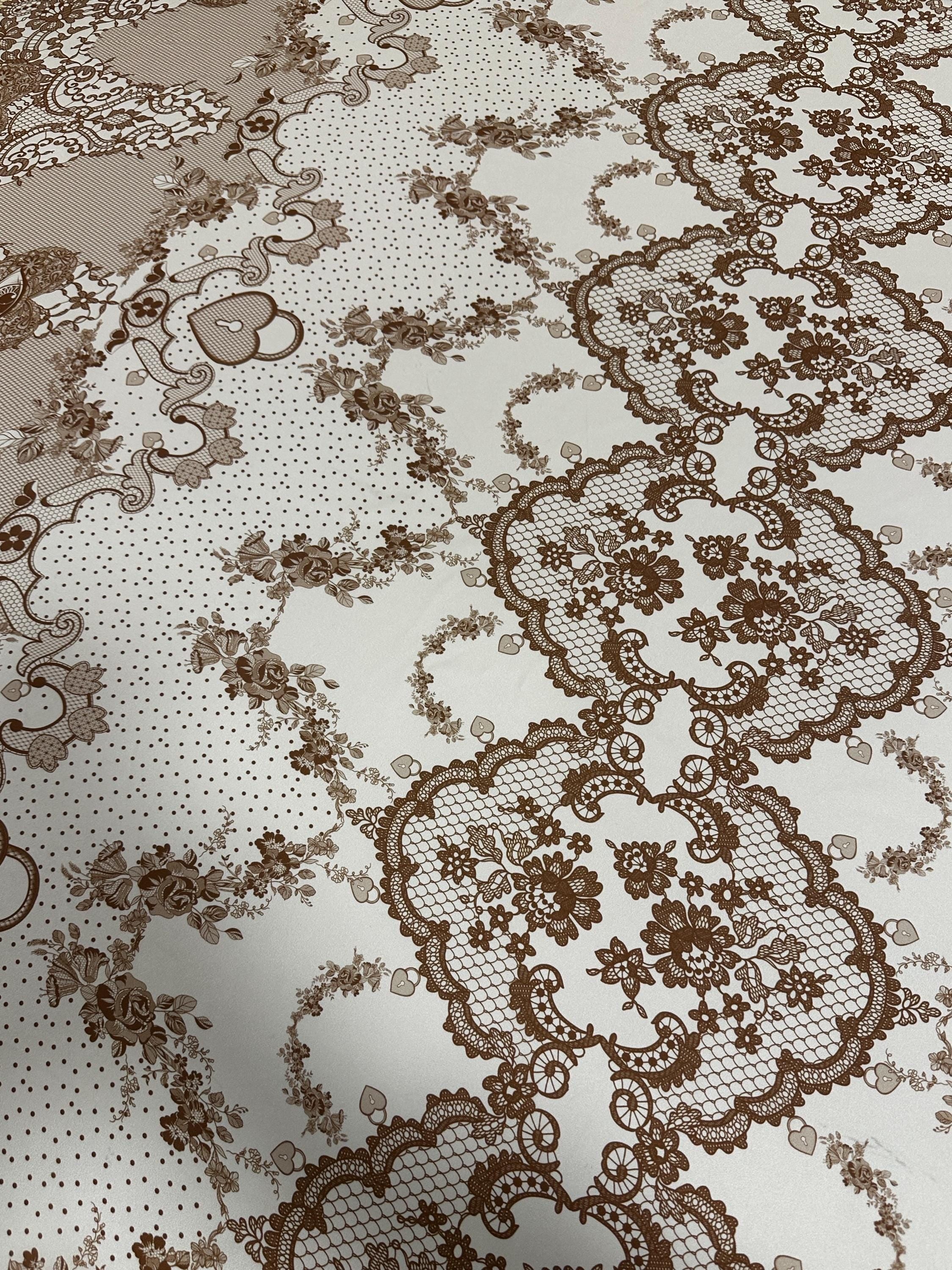 Vintage Floral Lace Fabric - Elegant Brown Crafting Material
