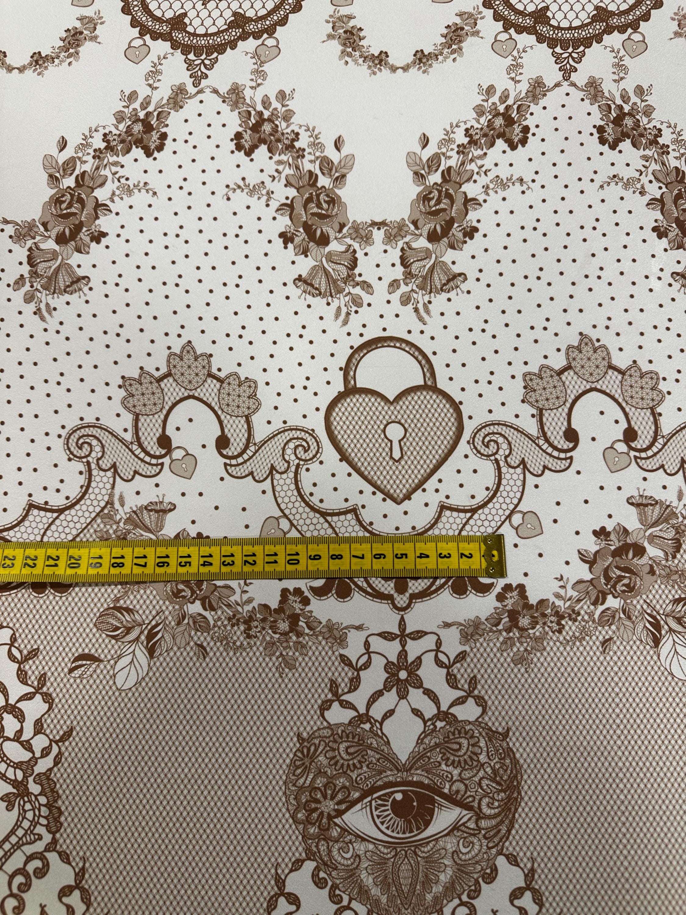 Vintage Floral Lace Fabric - Elegant Brown Crafting Material