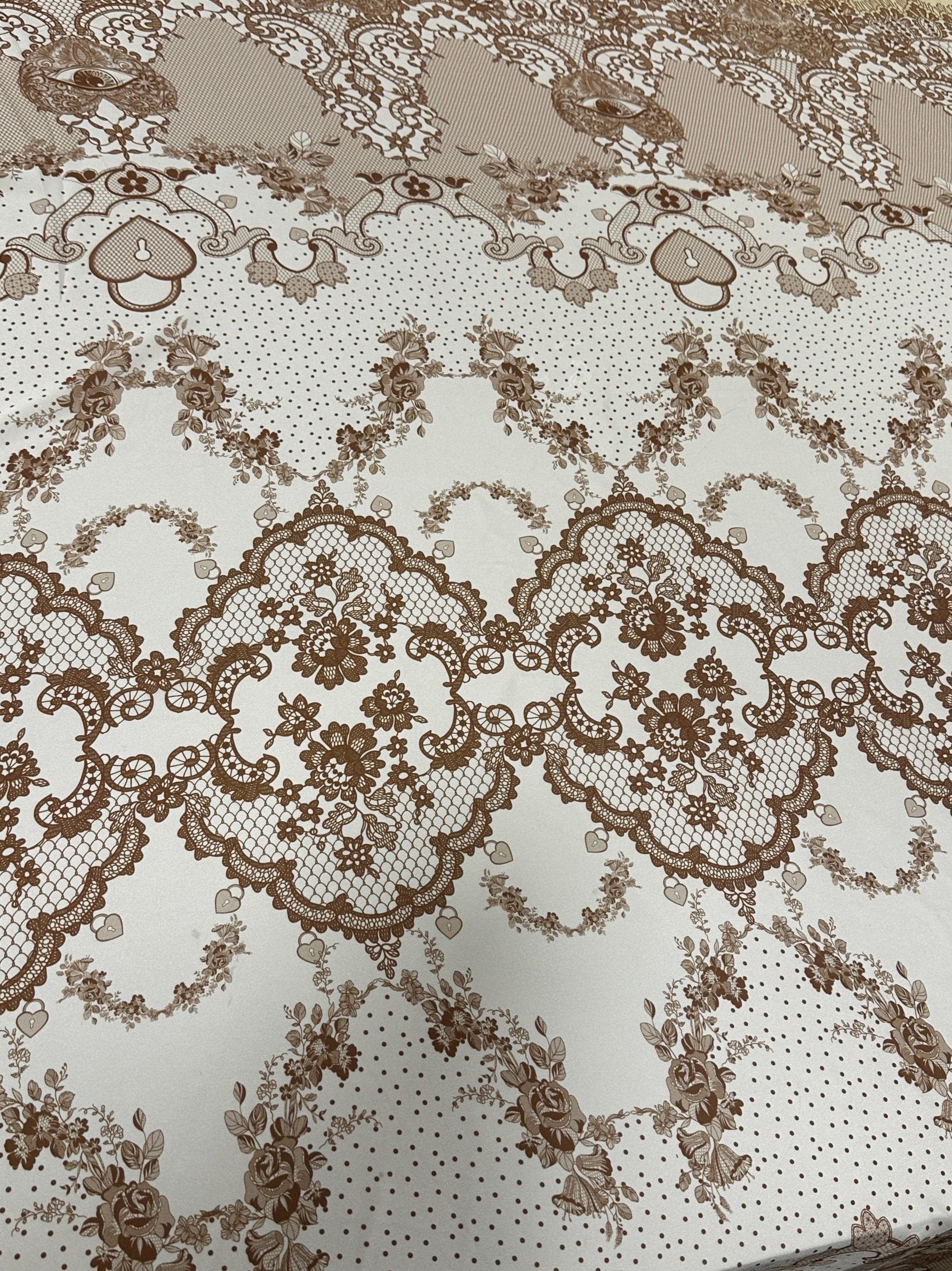 Vintage Floral Lace Fabric - Elegant Brown Crafting Material