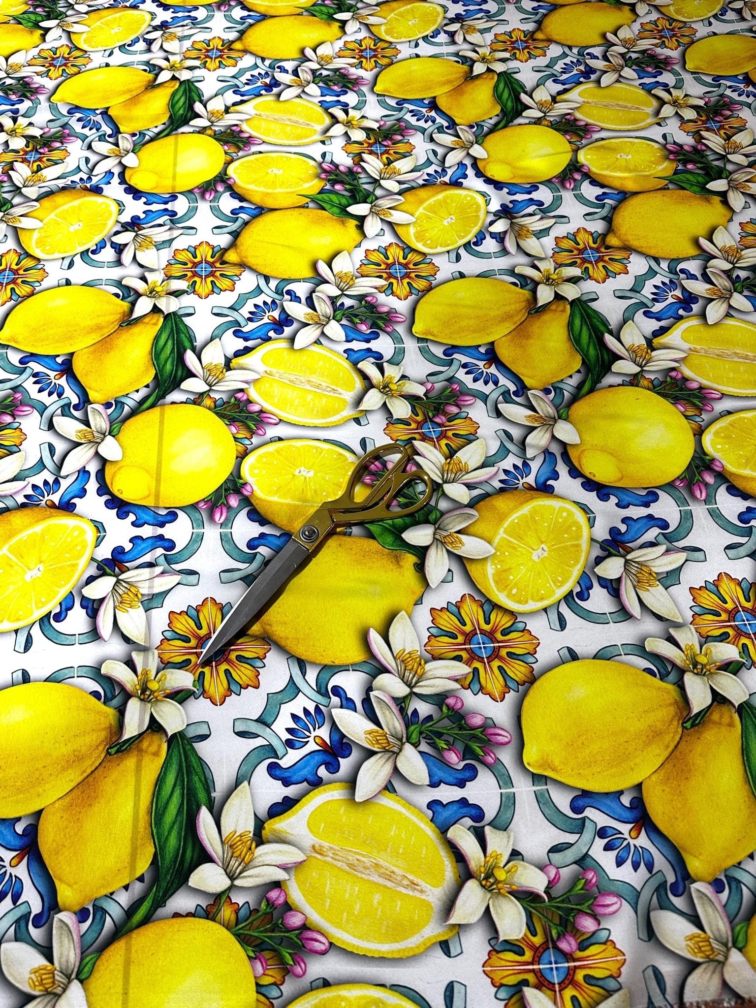 Lemon Pattern Fabric, Blue Spanish Pattern Fabric - Whotex Online Fabric Store