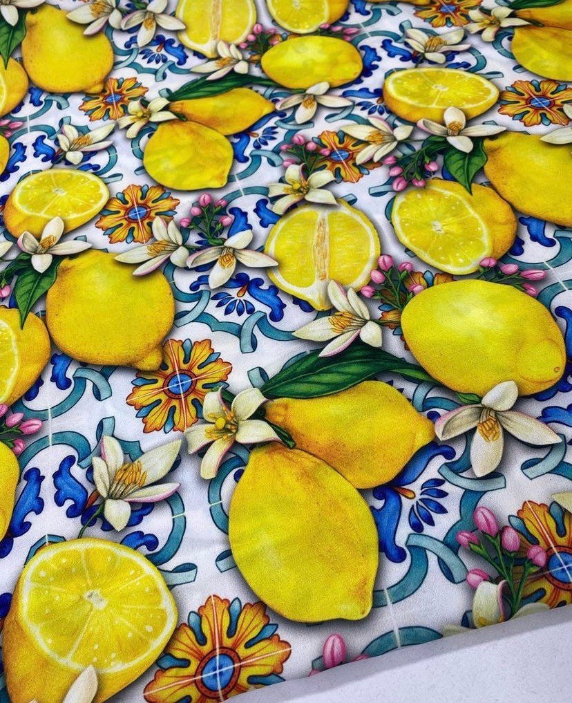 Lemon Pattern Fabric, Blue Spanish Pattern Fabric - Whotex Online Fabric Store