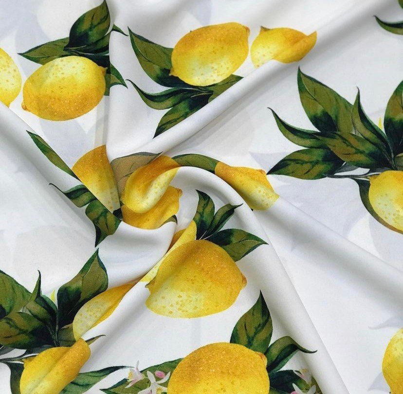 Lemon Pattern Fabric, White yellow Fabric , by the yard and half yard - Whotex Online Fabric Store