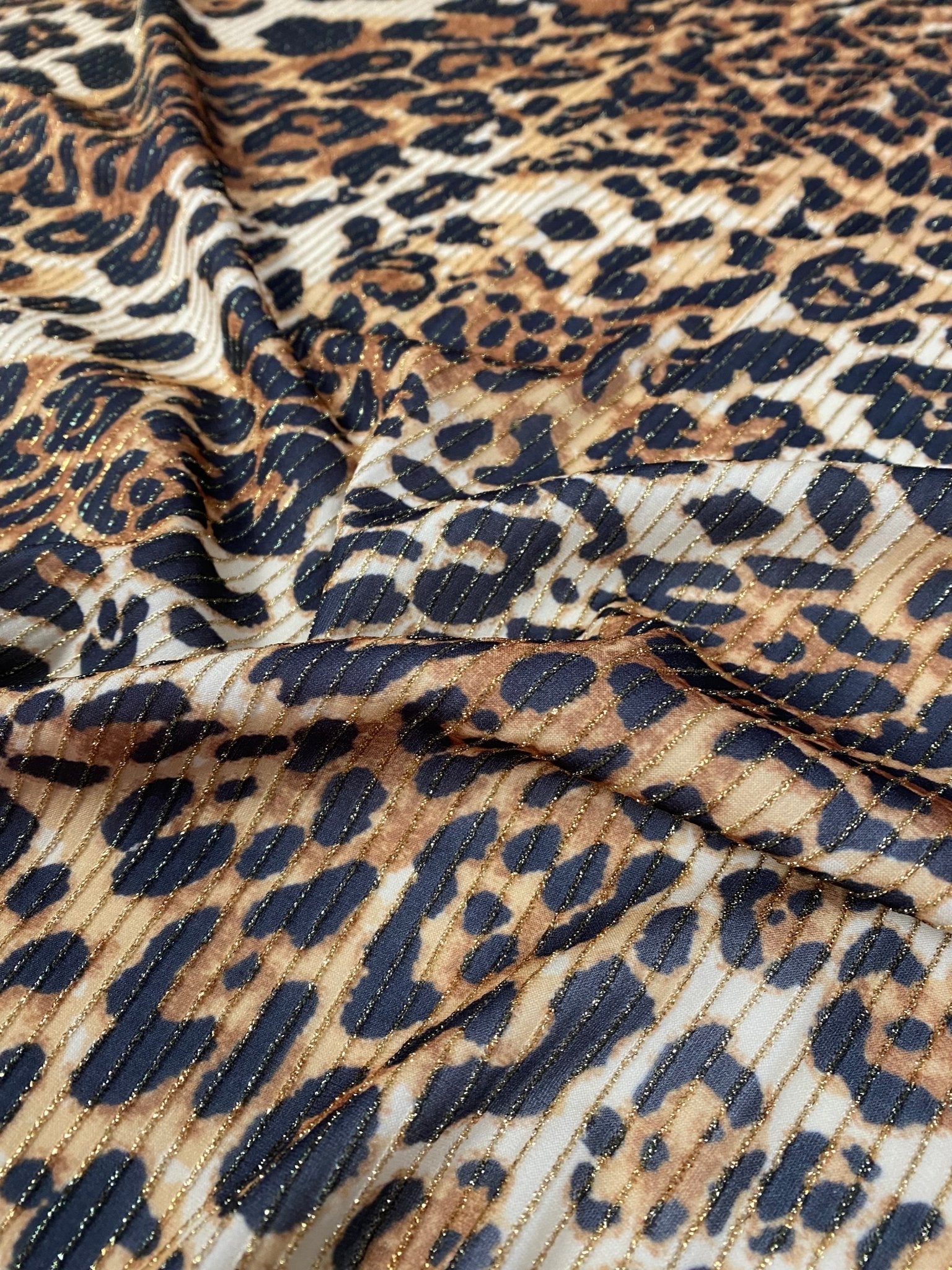 Leopard Pattern Lurex Spandex Fabric - Shimmer Ottoman Material - Whotex Online Fabric Store
