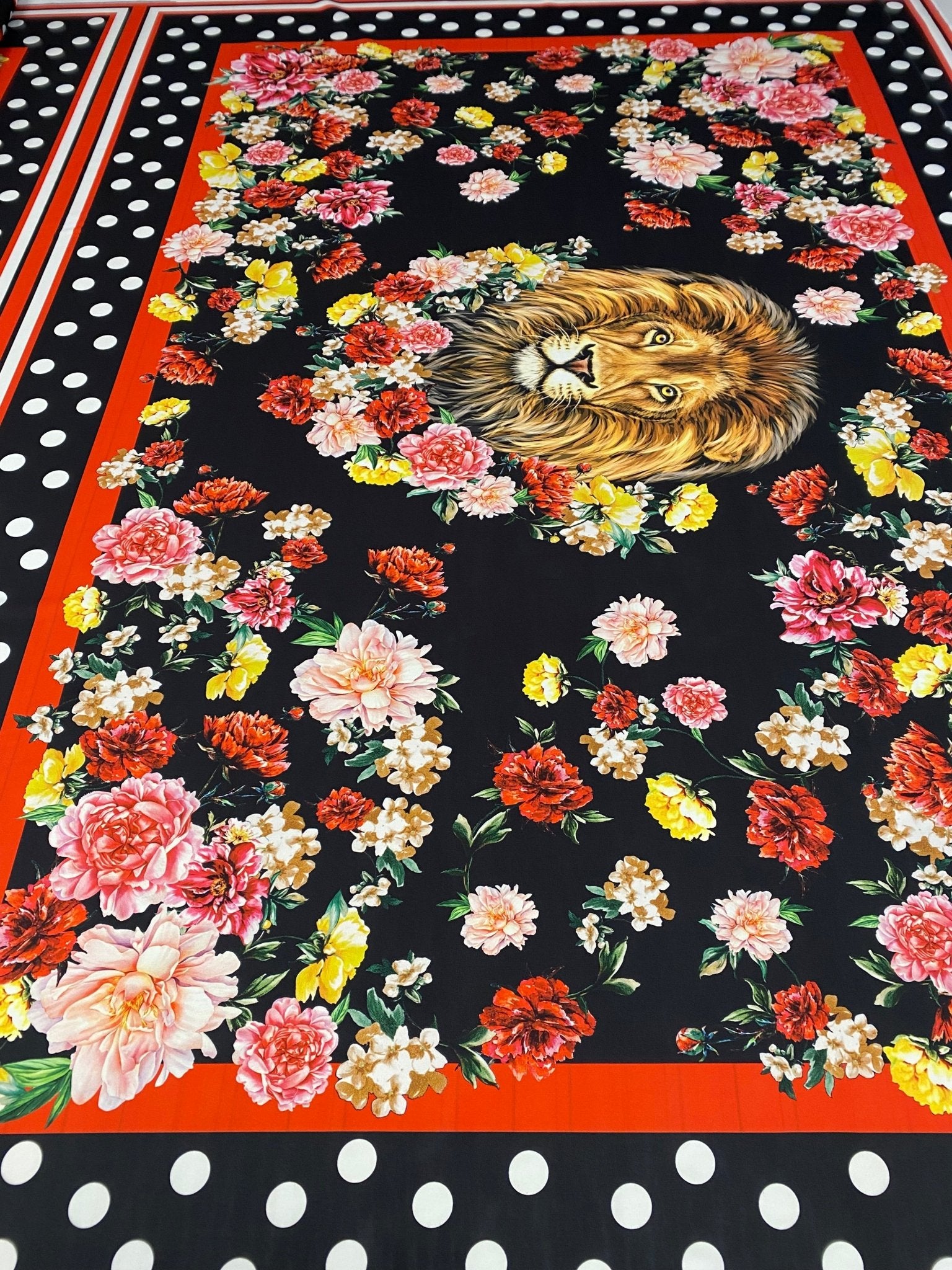 Lion & Floral Crepe Fabric by the Metre – Black Polka Dot - Whotex Online Fabric Store