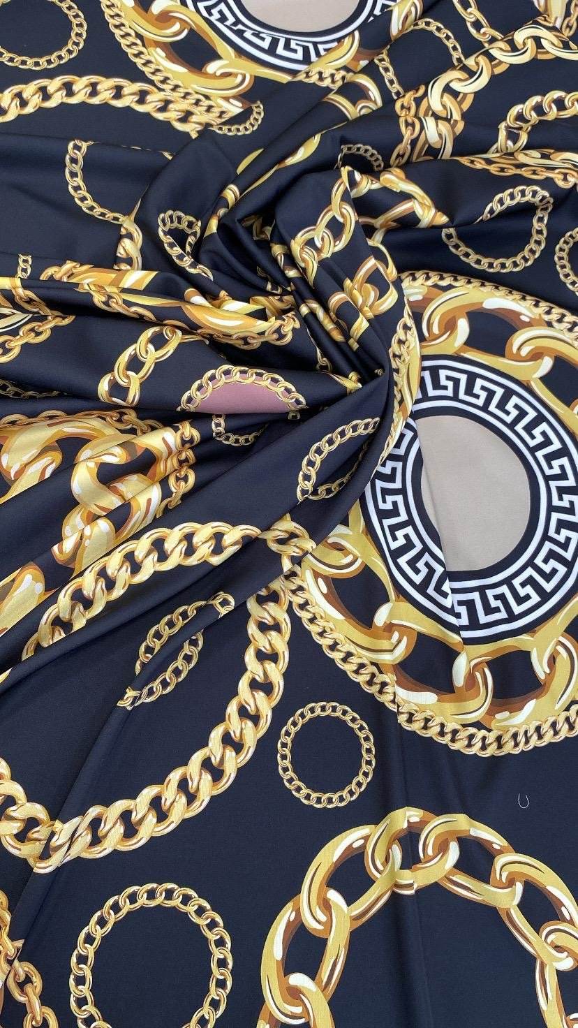 Black and gold baroque pattern luxury chain print fabric with 150cm width