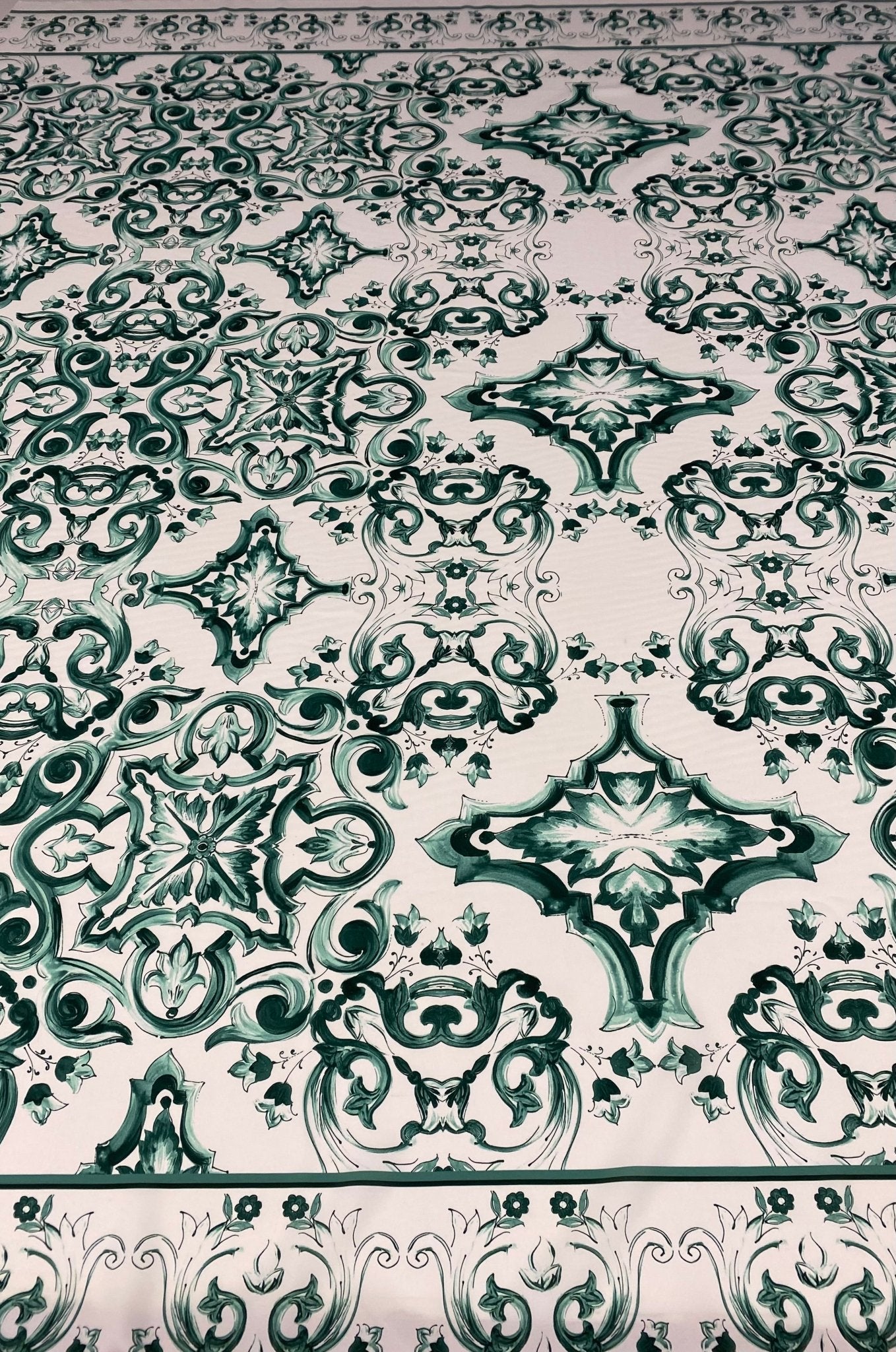 Majolica Pattern Fabric - Green and White Swirl Fabric - Whotex Online Fabric Store
