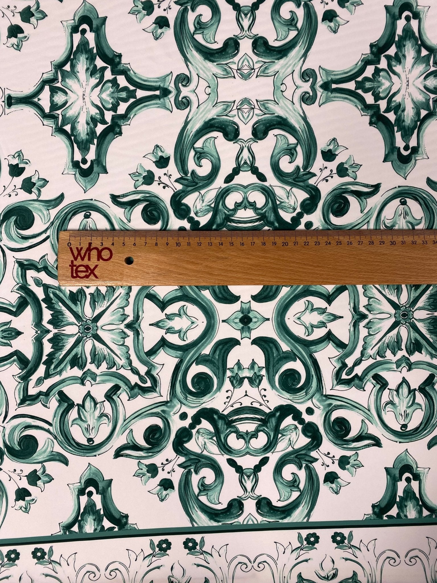 Majolica Pattern Fabric - Green and White Swirl Fabric - Whotex Online Fabric Store