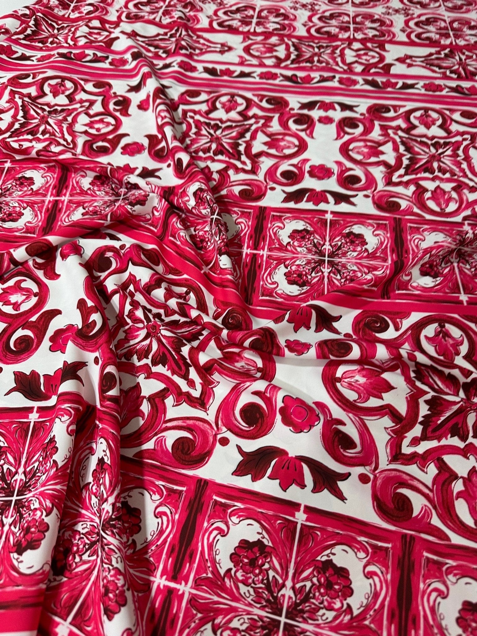 Majolica Pattern Fabric, Pink Sicilian print Fabric , Fabric By The Yard - Whotex Online Fabric Store