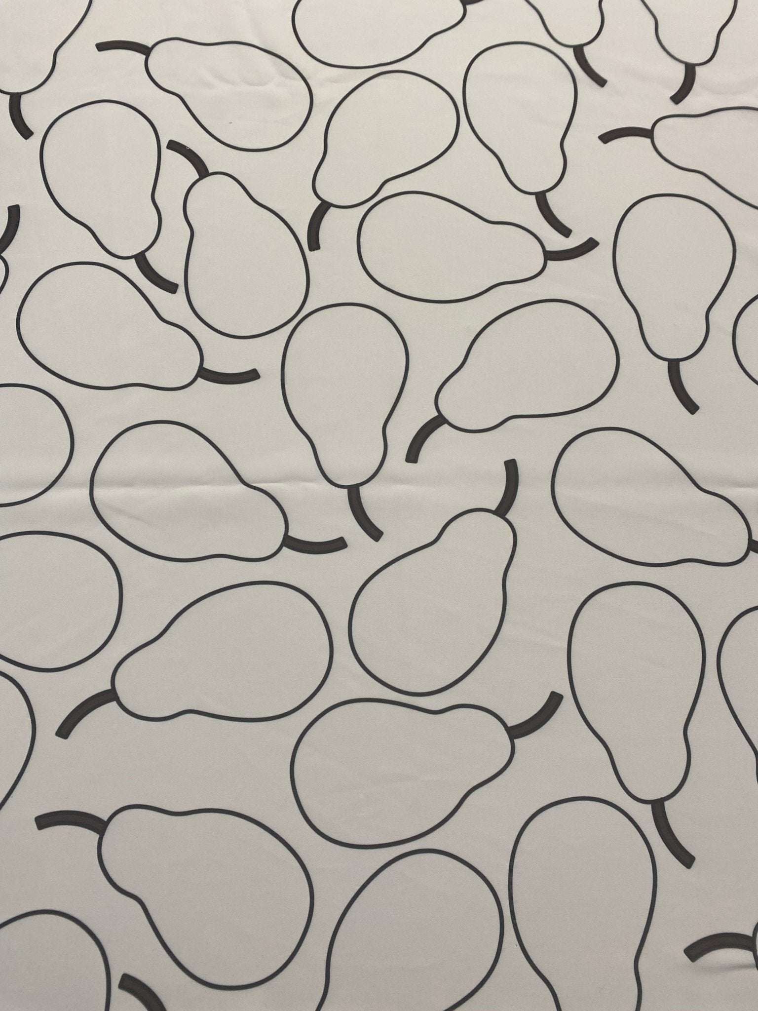 Minimalist pear print fabric with black pear outlines on a light background, 150cm wide, ideal for sewing and home decor projects