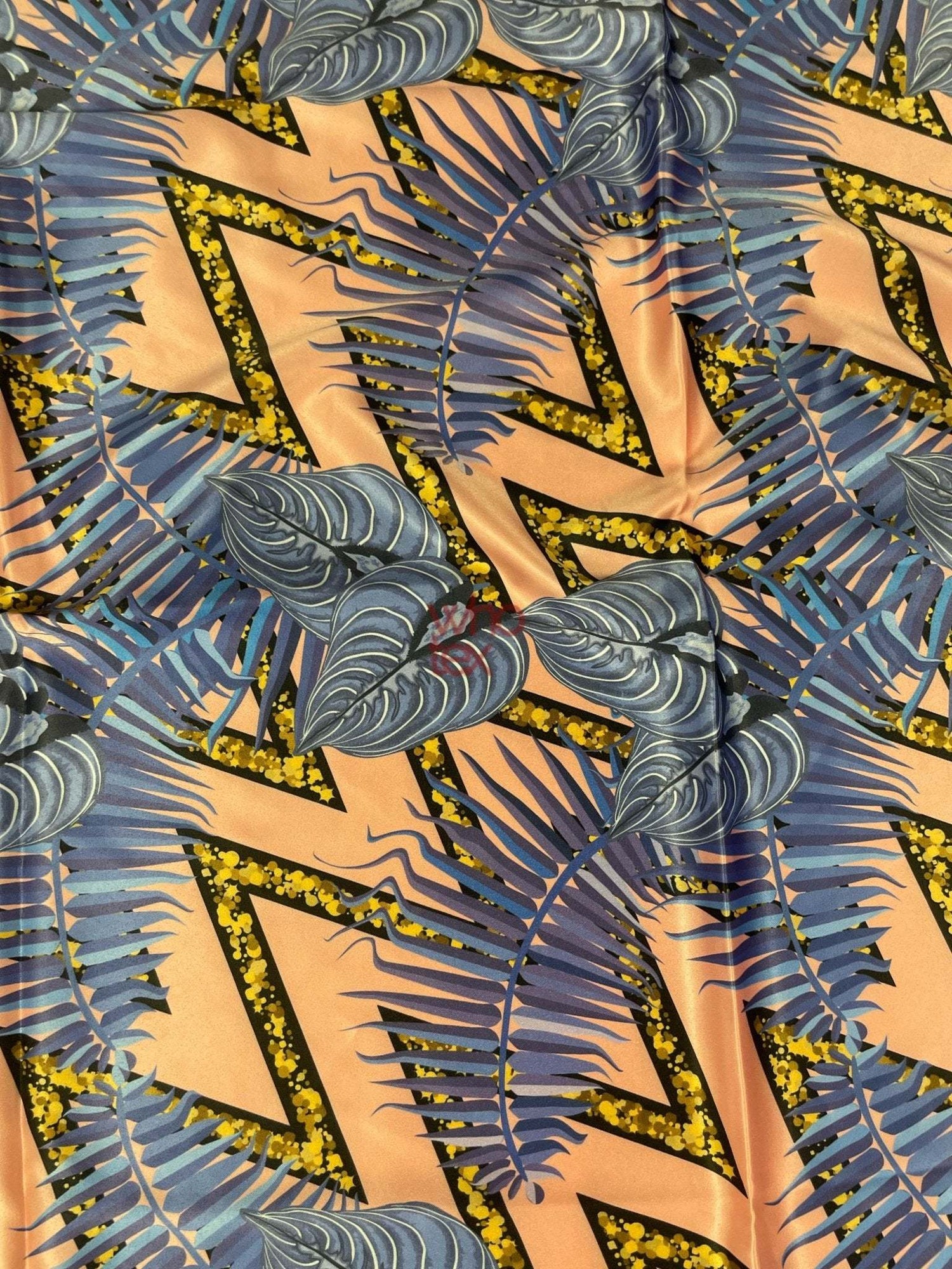 Modern geometric shapes and tropical leaf print fabric in vibrant colors with 150cm width