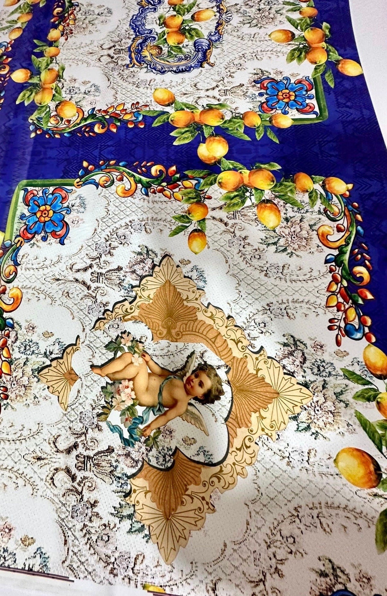 Mosaic Floral Pattern Fabric, Lemon Pattern Fabric, Angel Pattern Fabric - Whotex Online Fabric Store