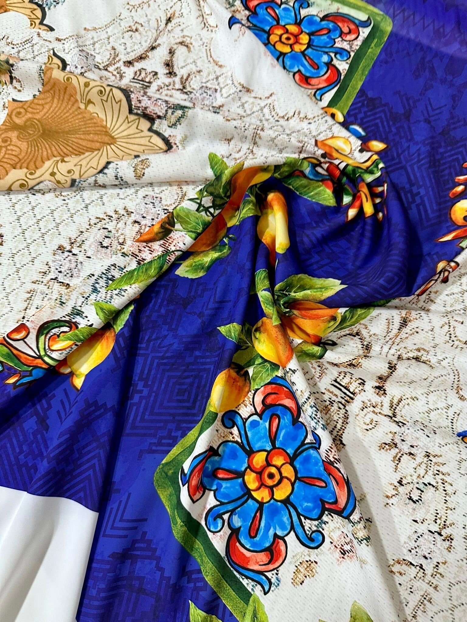 Mosaic Floral Pattern Fabric, Lemon Pattern Fabric, Angel Pattern Fabric - Whotex Online Fabric Store