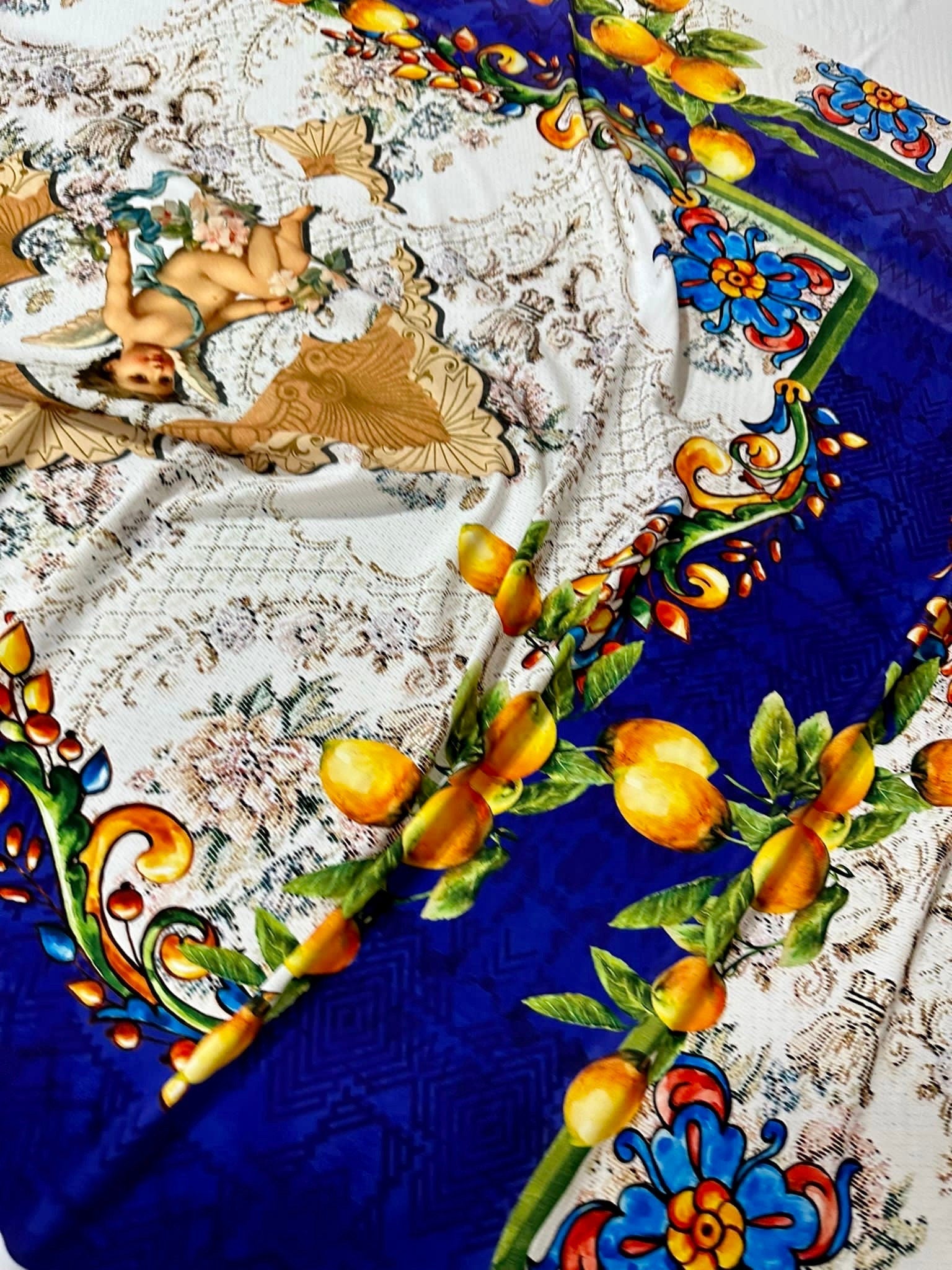 Mosaic Floral Pattern Fabric, Lemon Pattern Fabric, Angel Pattern Fabric - Whotex Online Fabric Store