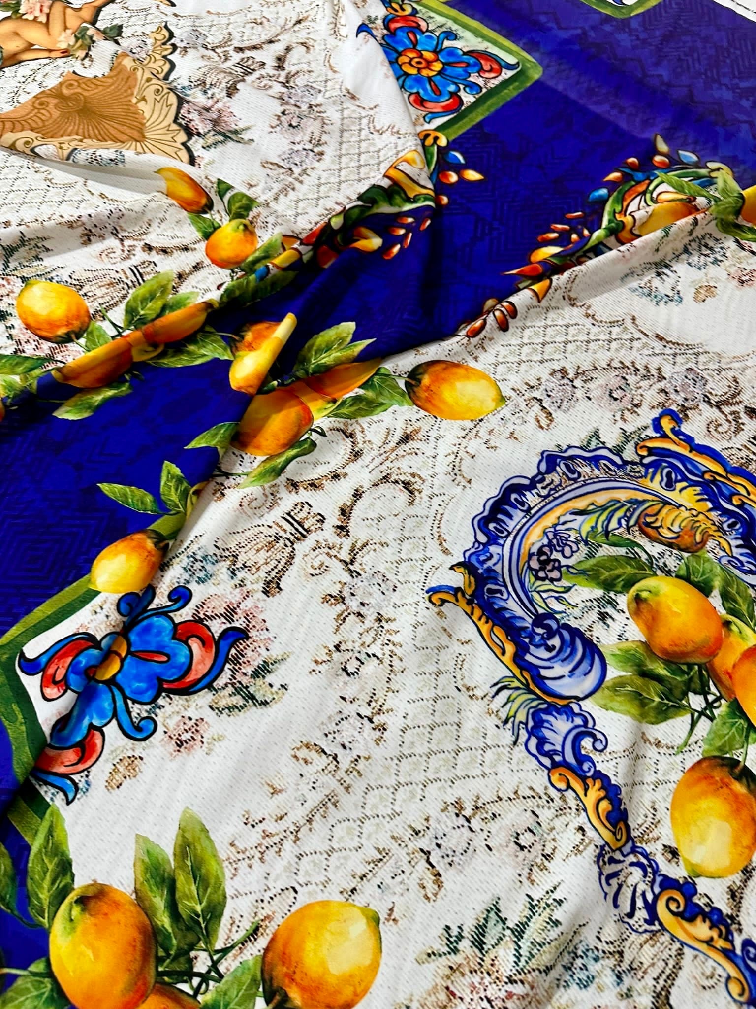 Mosaic Floral Pattern Fabric, Lemon Pattern Fabric, Angel Pattern Fabric - Whotex Online Fabric Store