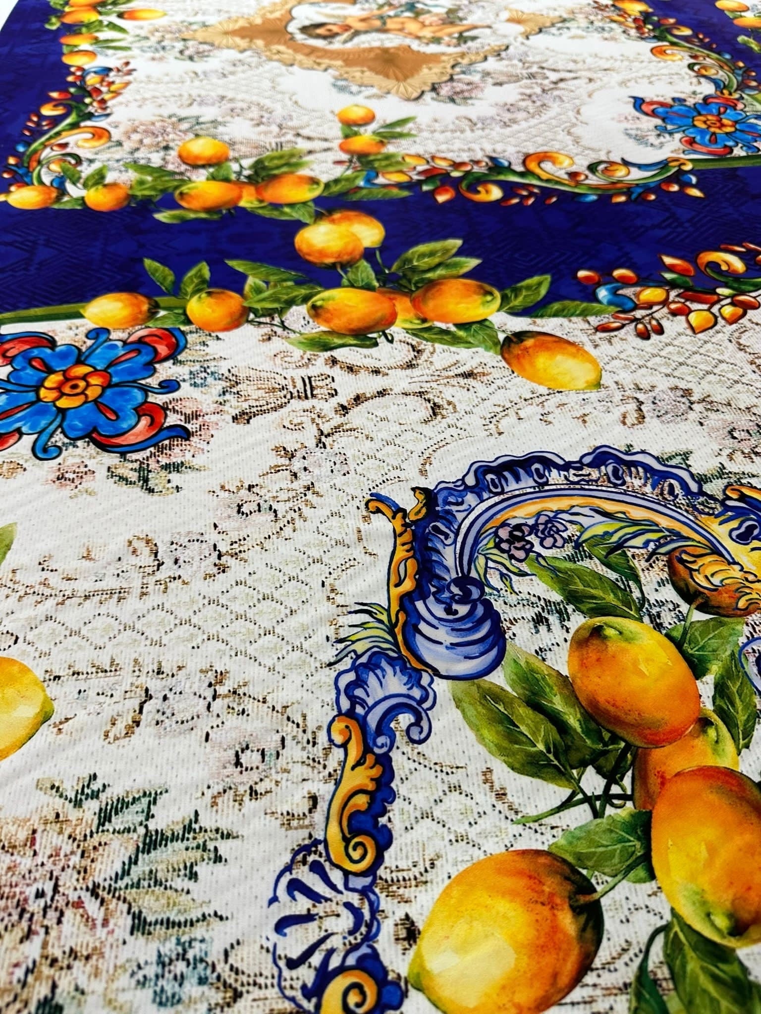Mosaic Floral Pattern Fabric, Lemon Pattern Fabric, Angel Pattern Fabric - Whotex Online Fabric Store