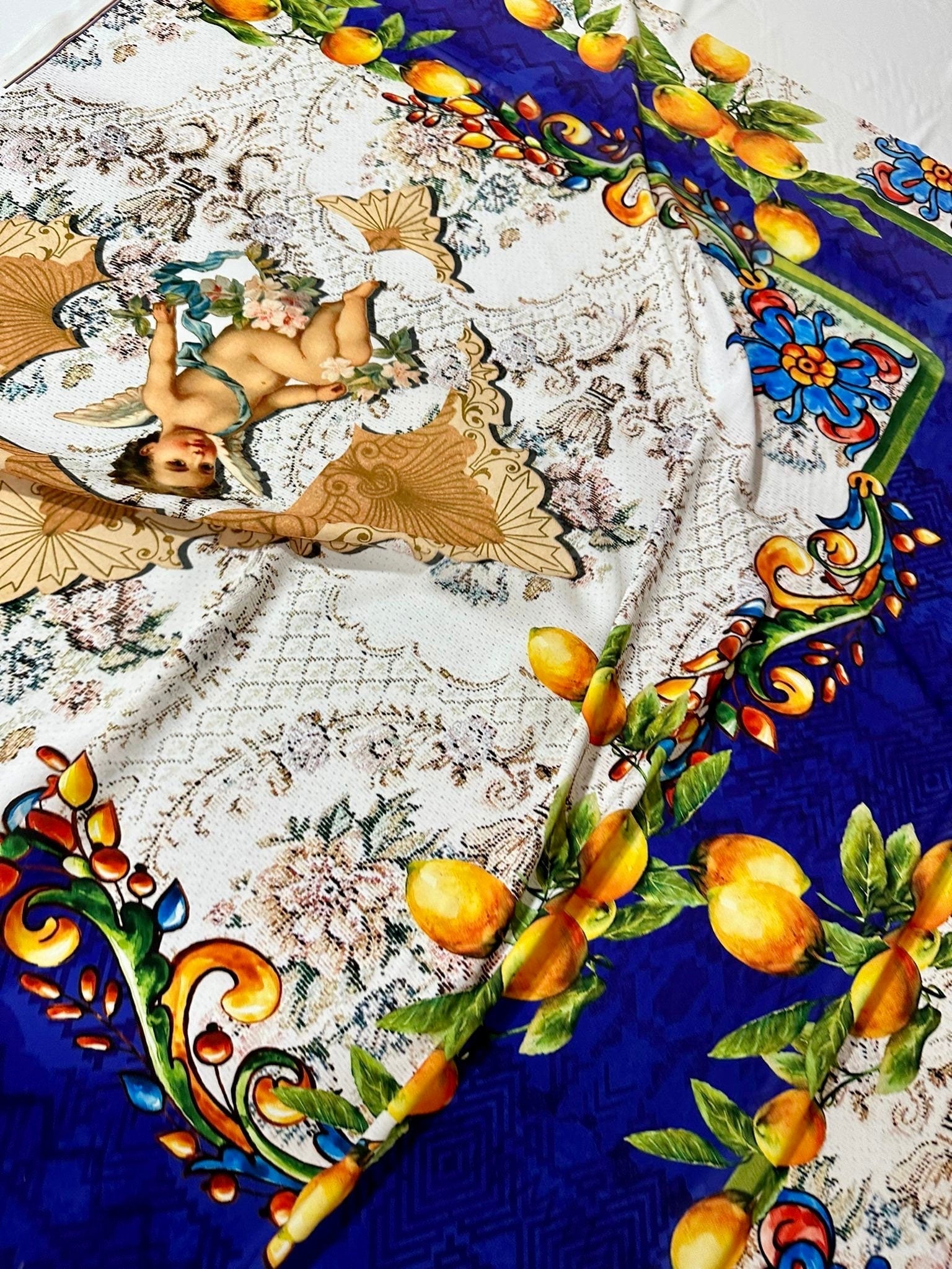 Mosaic Floral Pattern Fabric, Lemon Pattern Fabric, Angel Pattern Fabric - Whotex Online Fabric Store