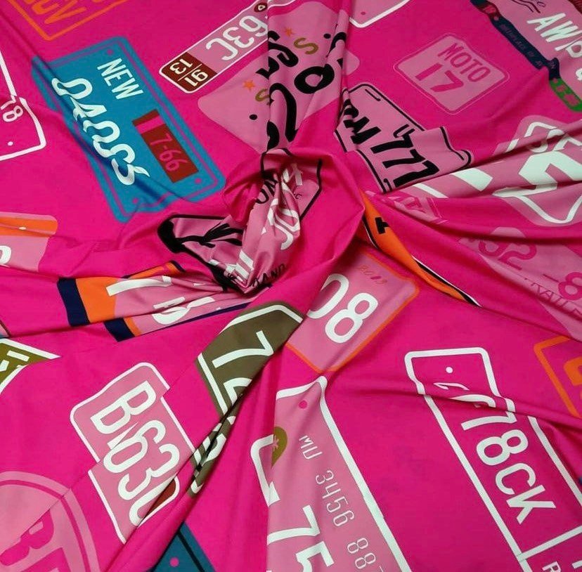 Number Plate Pattern Pink Fabric, - Whotex Online Fabric Store