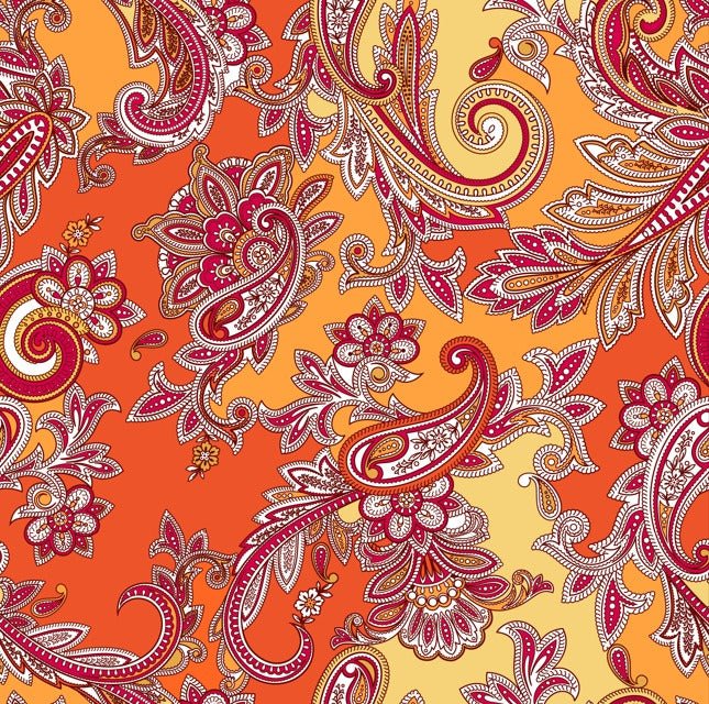 Orange & Pink Paisley Fabric by the Metre – Vibrant Design - Whotex Fabrics London