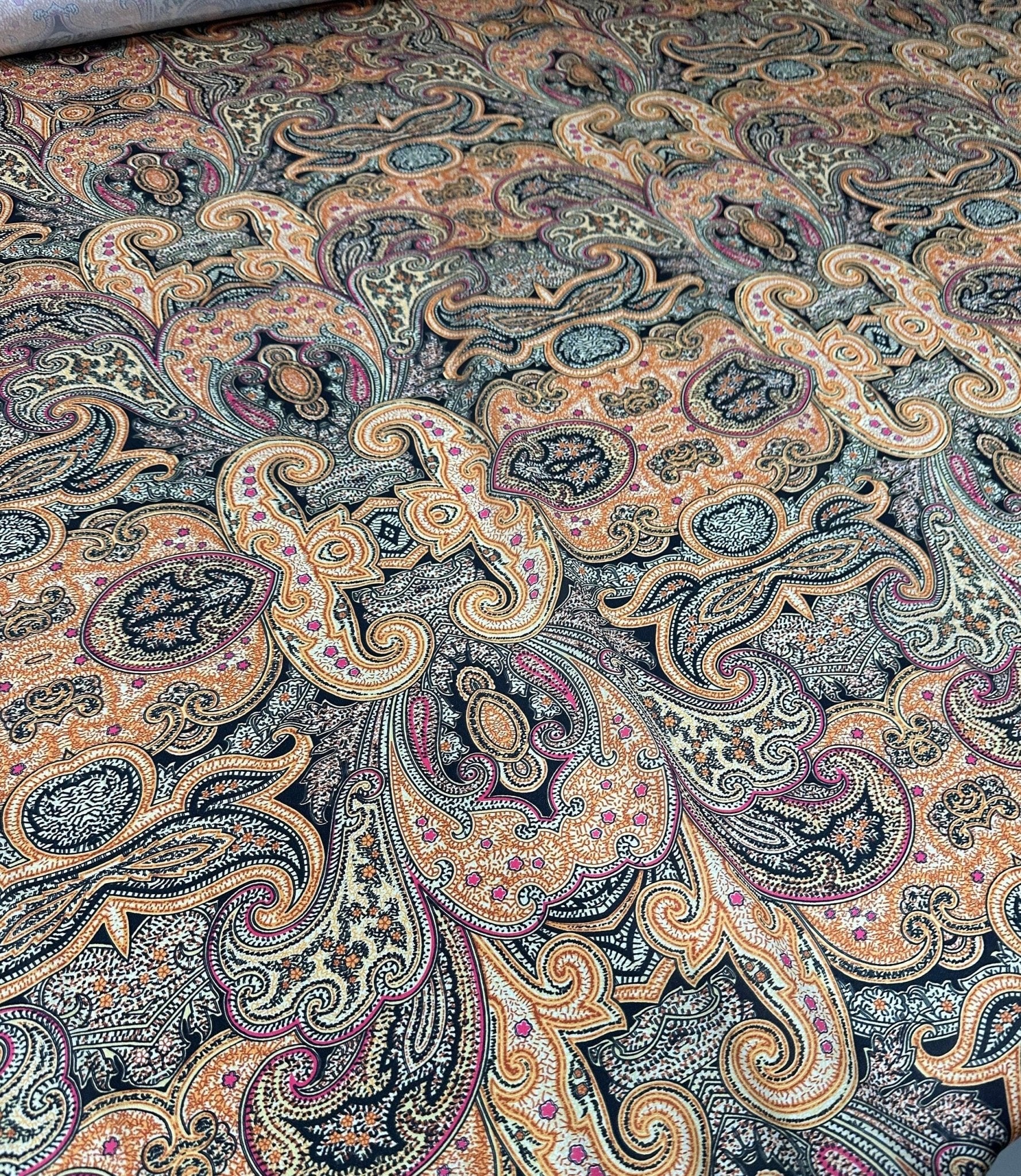 Paisley Pattern Fabric, Black and Orange Fabric - Whotex Online Fabric Store