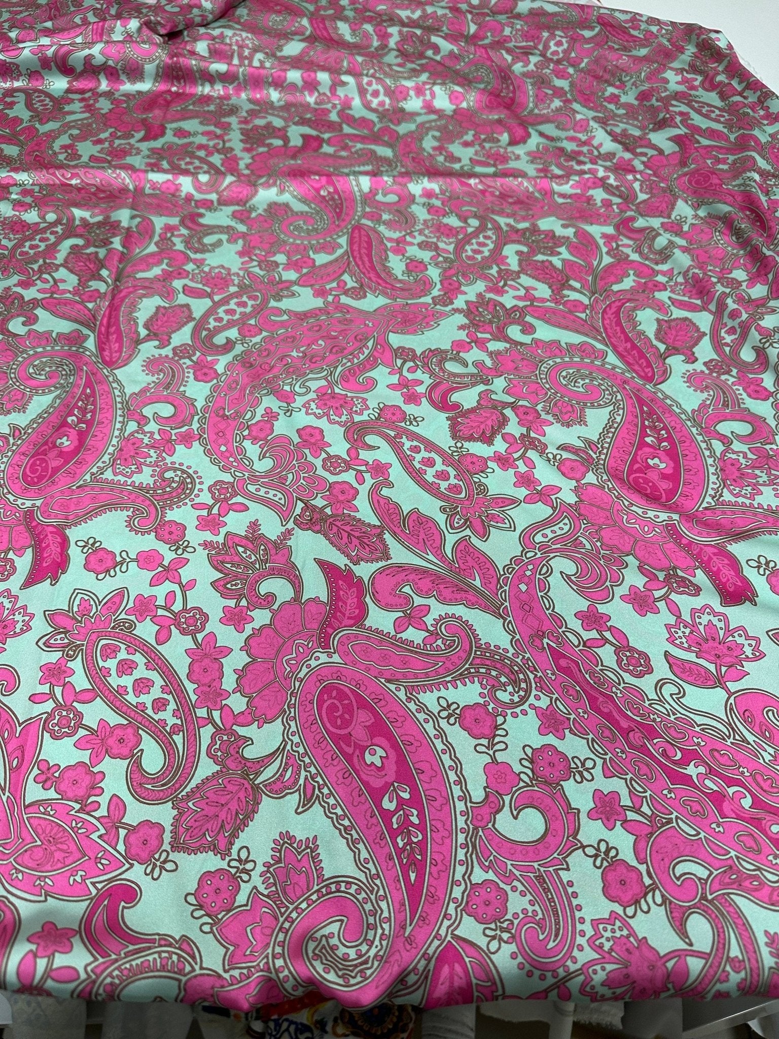 Paisley Pattern Fabric, Pink and Mint Green Fabric - Whotex Online Fabric Store