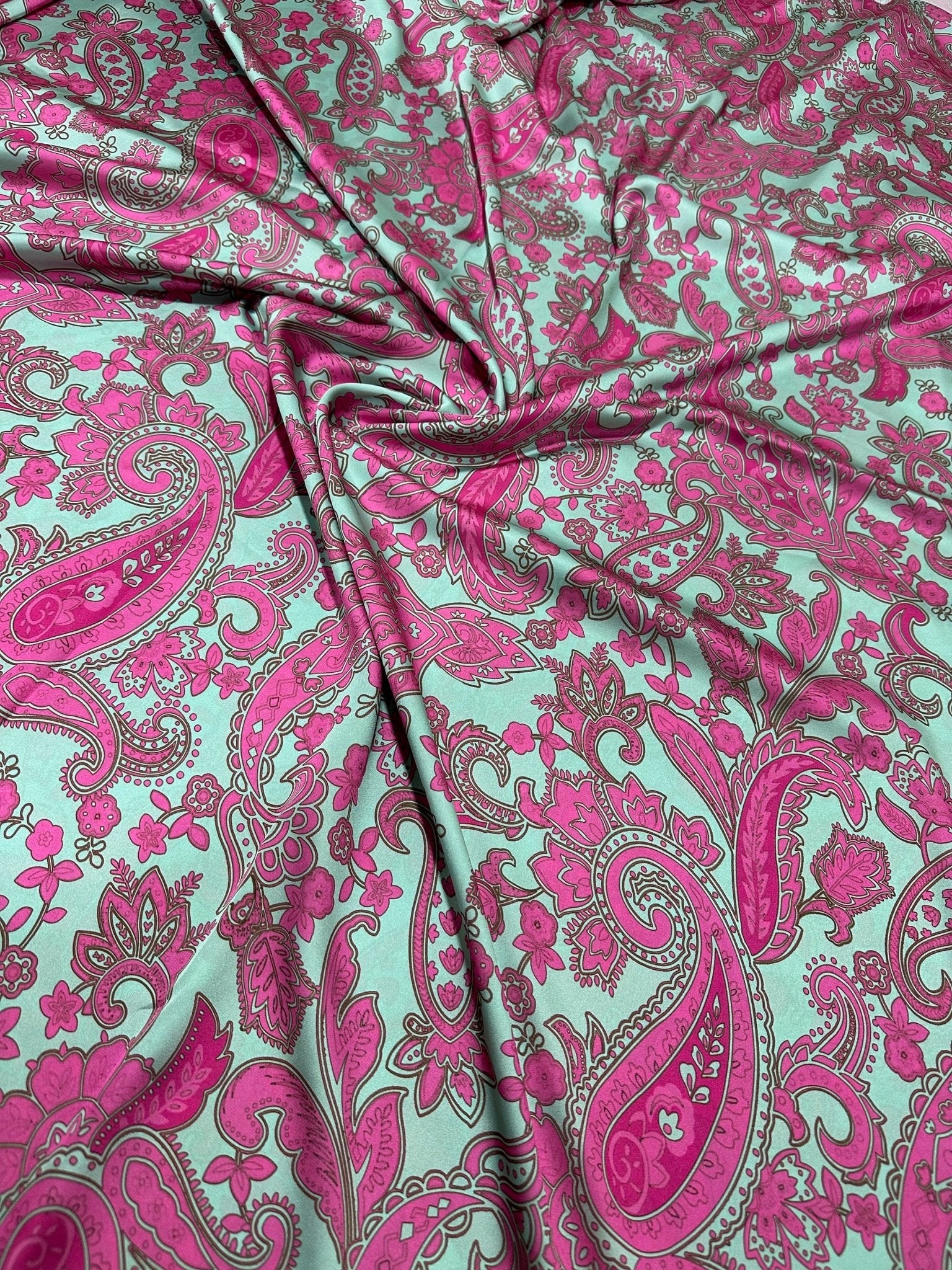 Paisley Pattern Fabric, Pink and Mint Green Fabric - Whotex Online Fabric Store