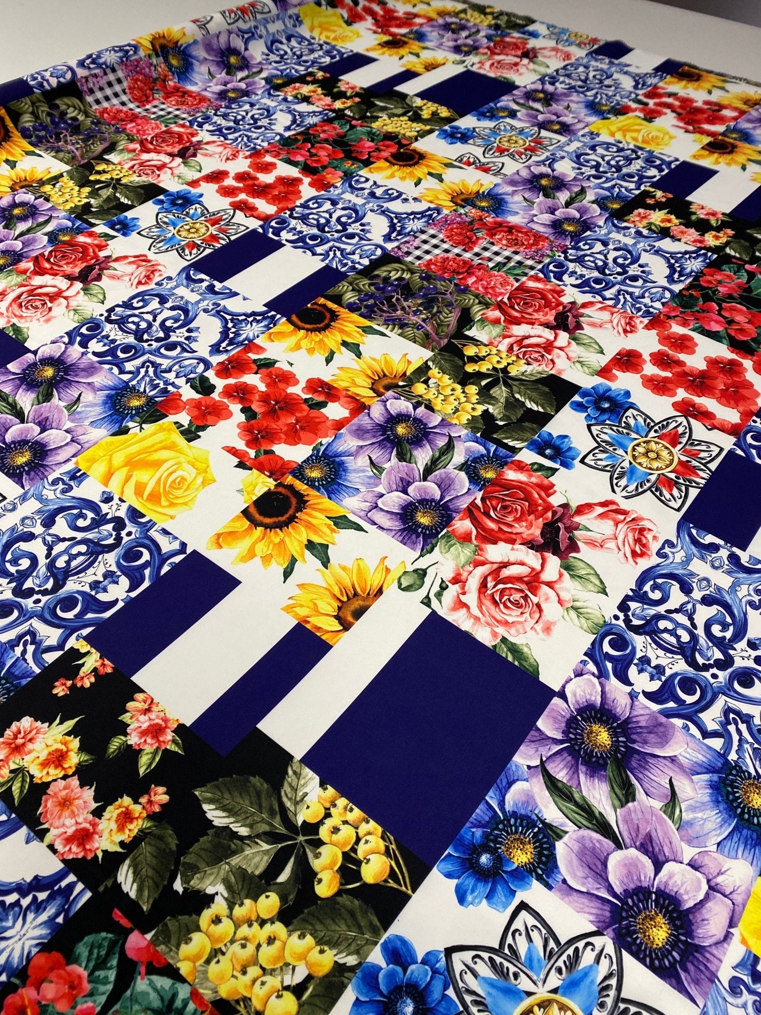 Patchwork Floral Crepe Fabric by the Metre – Colourful & Unique - Whotex Fabrics London