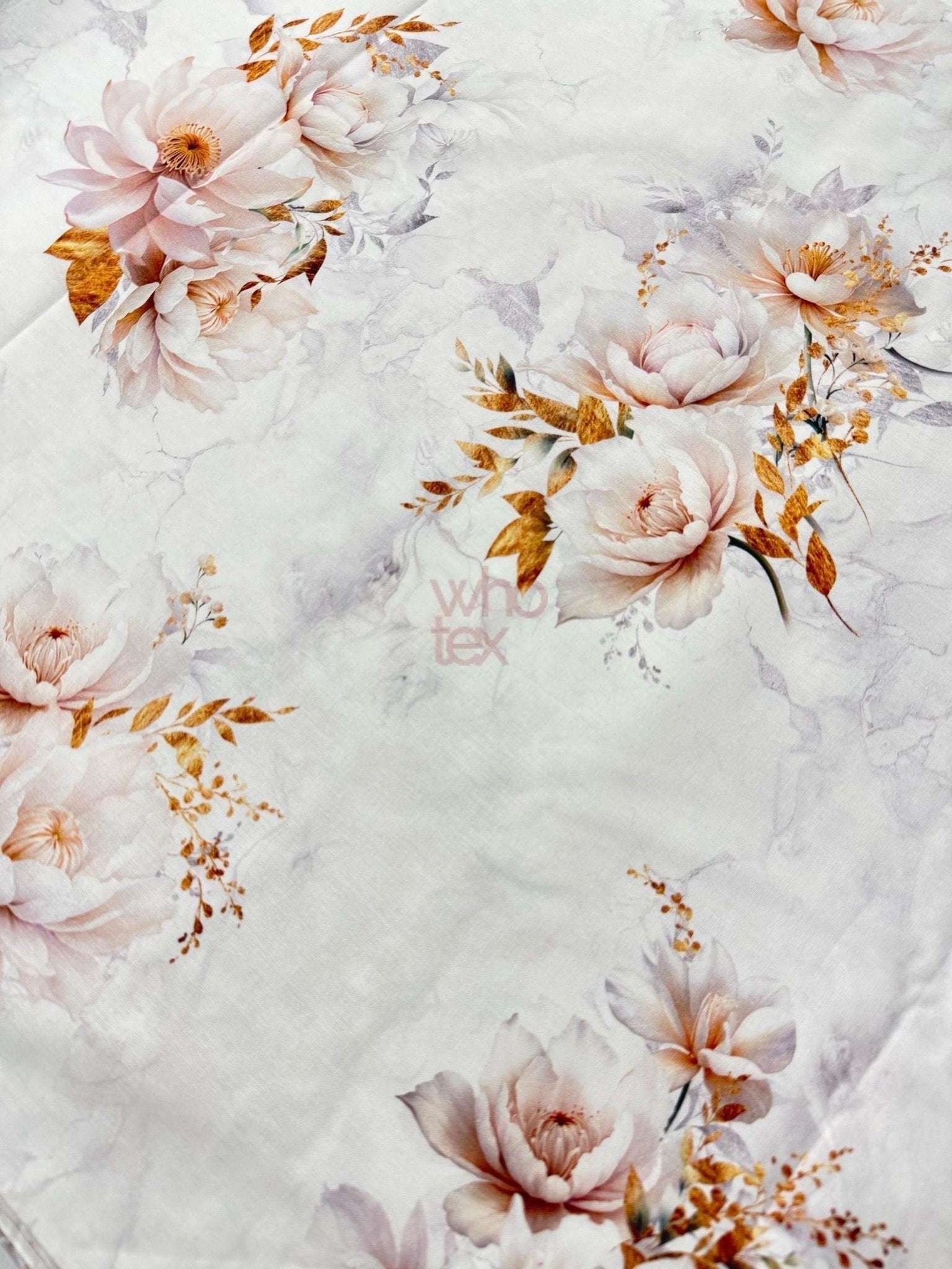 Pink and white roses poplin cotton fabric with floral design and 240 cm width