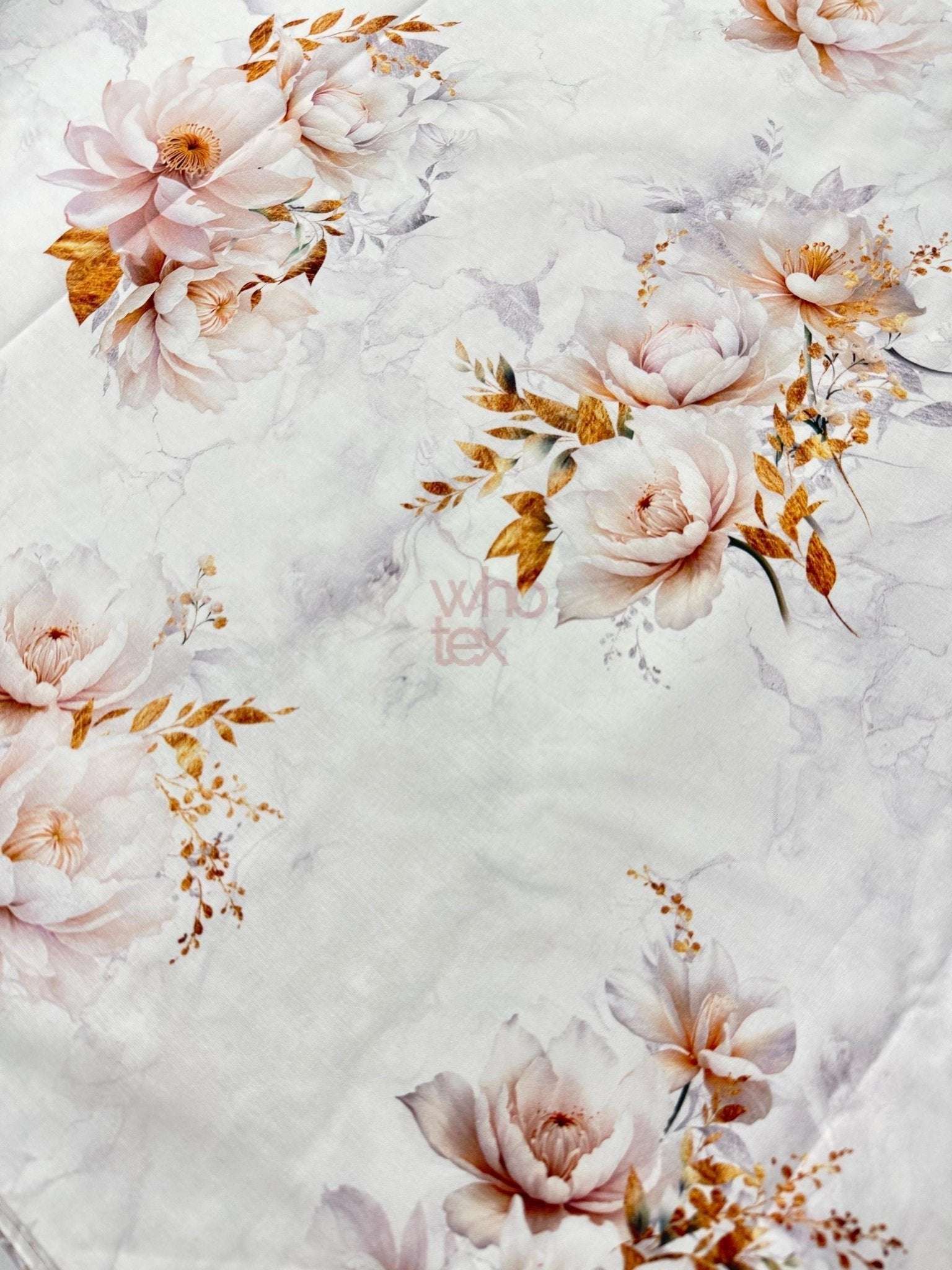 Pink and white roses poplin cotton fabric with floral design and 240 cm width