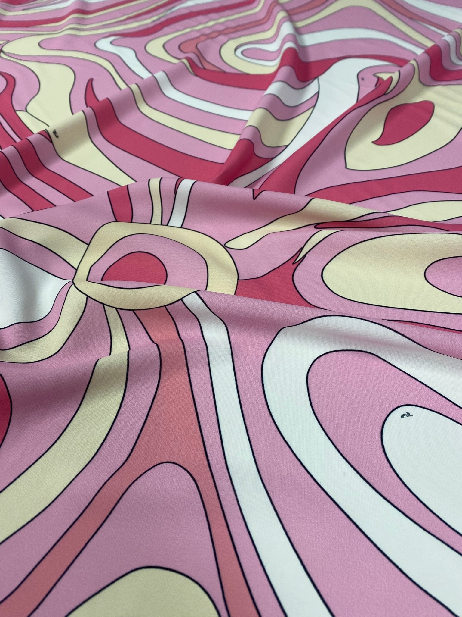 Pink and Yellow Psychedelic Swirl Print Fabric - Whotex Online Fabric Store