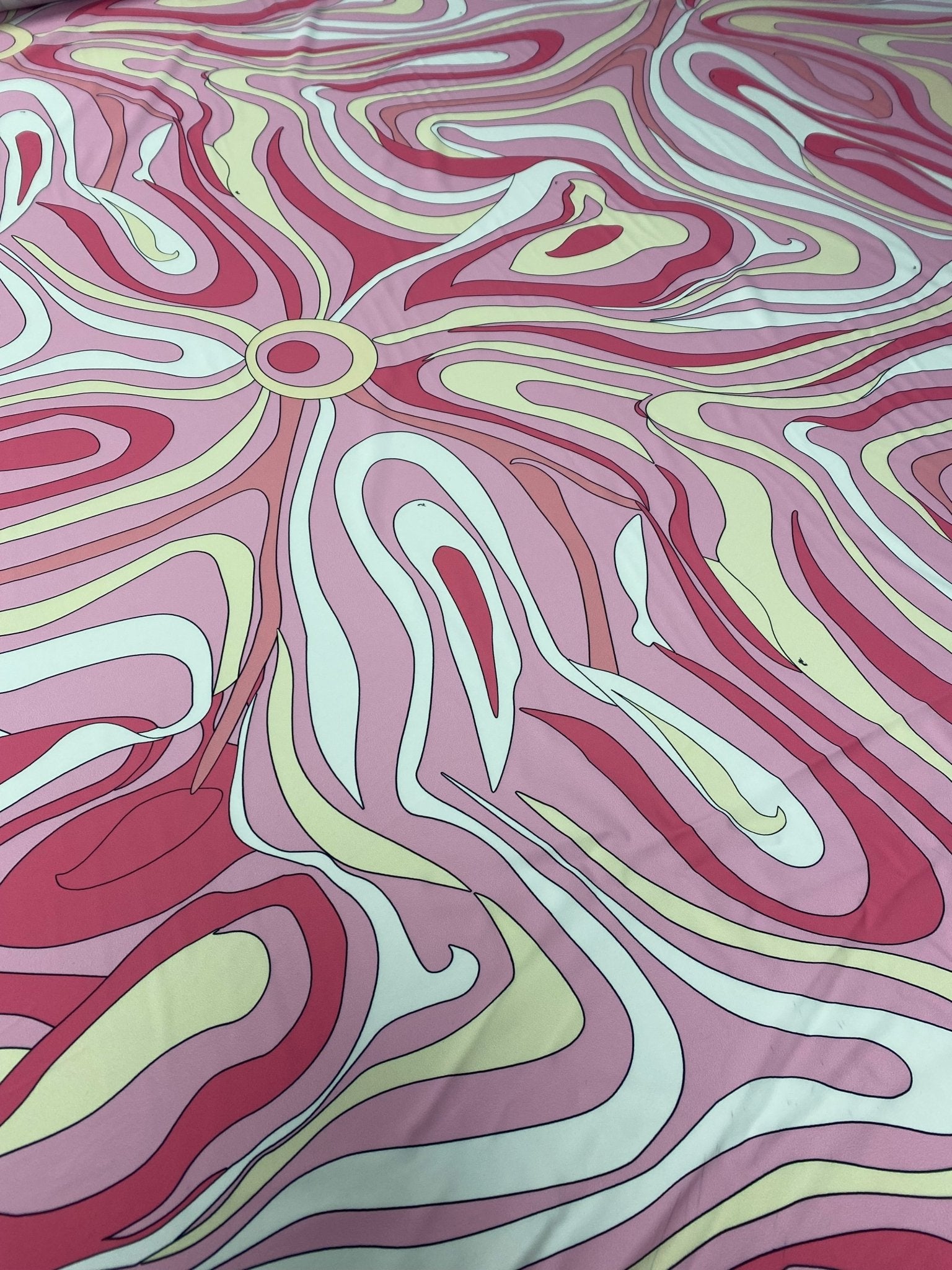 Pink and Yellow Psychedelic Swirl Print Fabric - Whotex Online Fabric Store