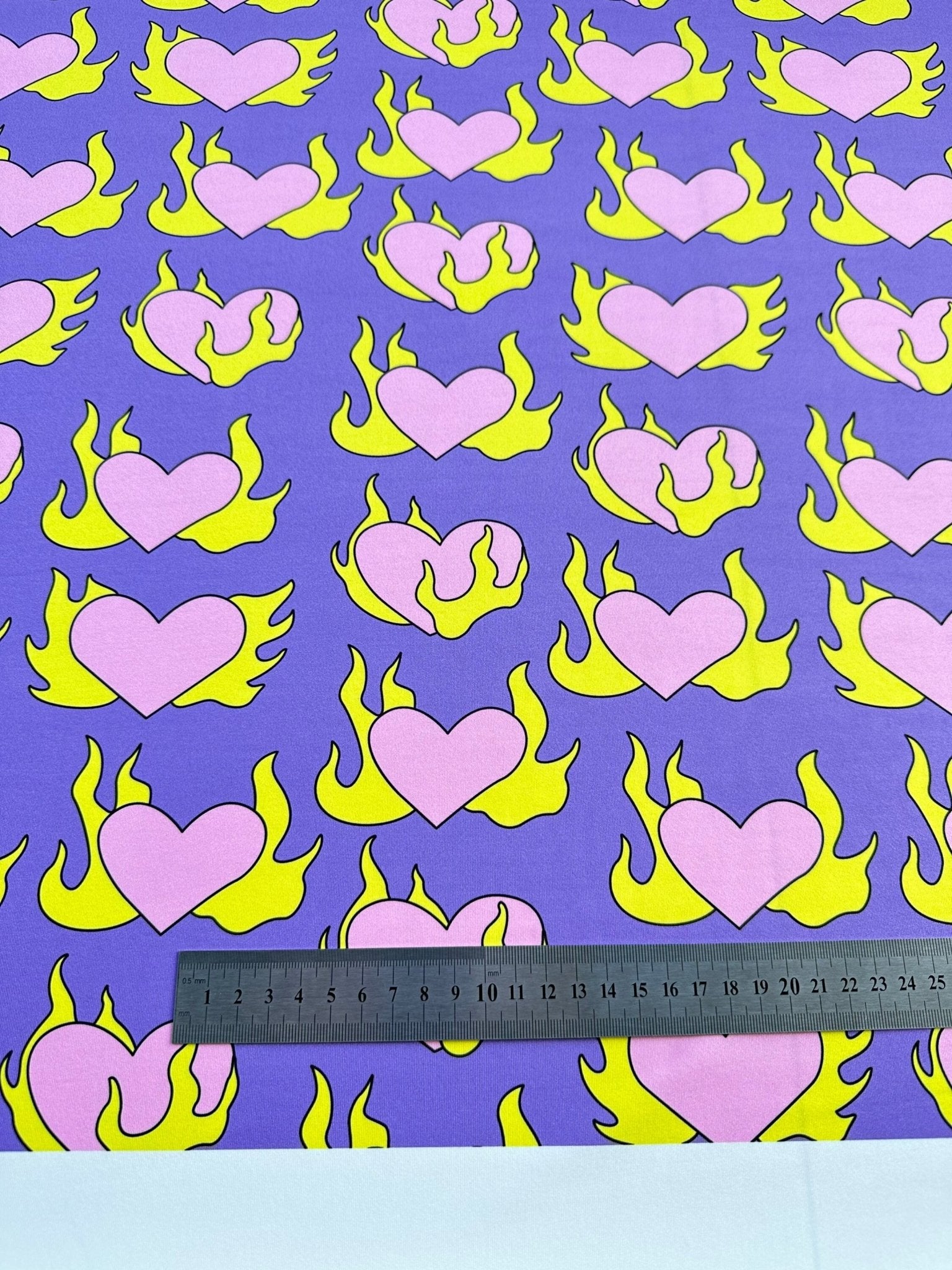 Pink Heart Print Fabric, Yellow Flames Design - Whotex Online Fabric Store