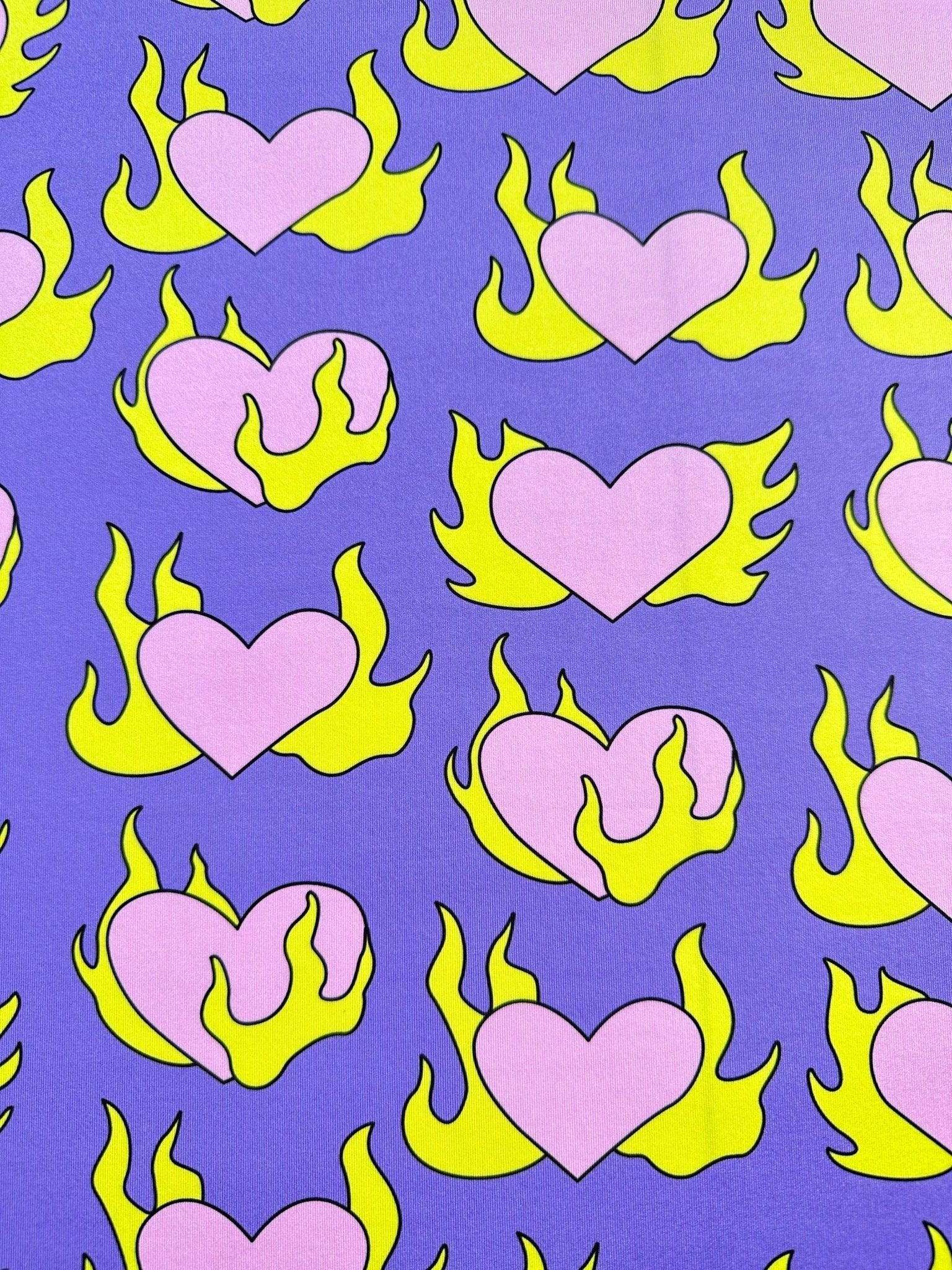 Pink Heart Print Fabric, Yellow Flames Design - Whotex Online Fabric Store