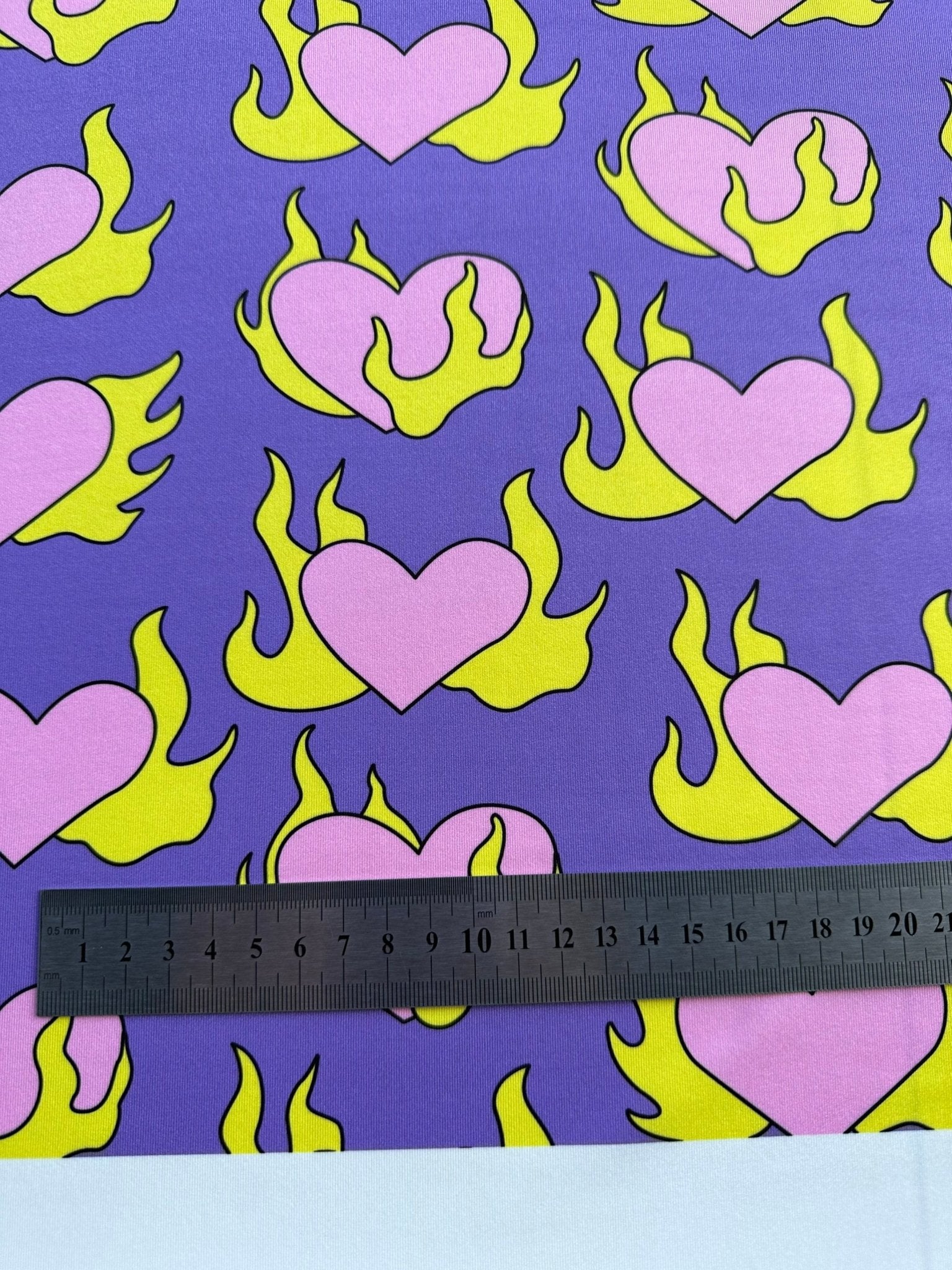 Pink Heart Print Fabric, Yellow Flames Design - Whotex Online Fabric Store