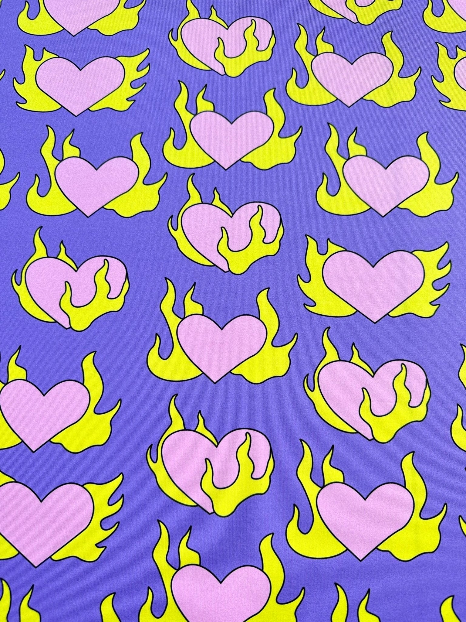 Pink Heart Print Fabric, Yellow Flames Design - Whotex Online Fabric Store