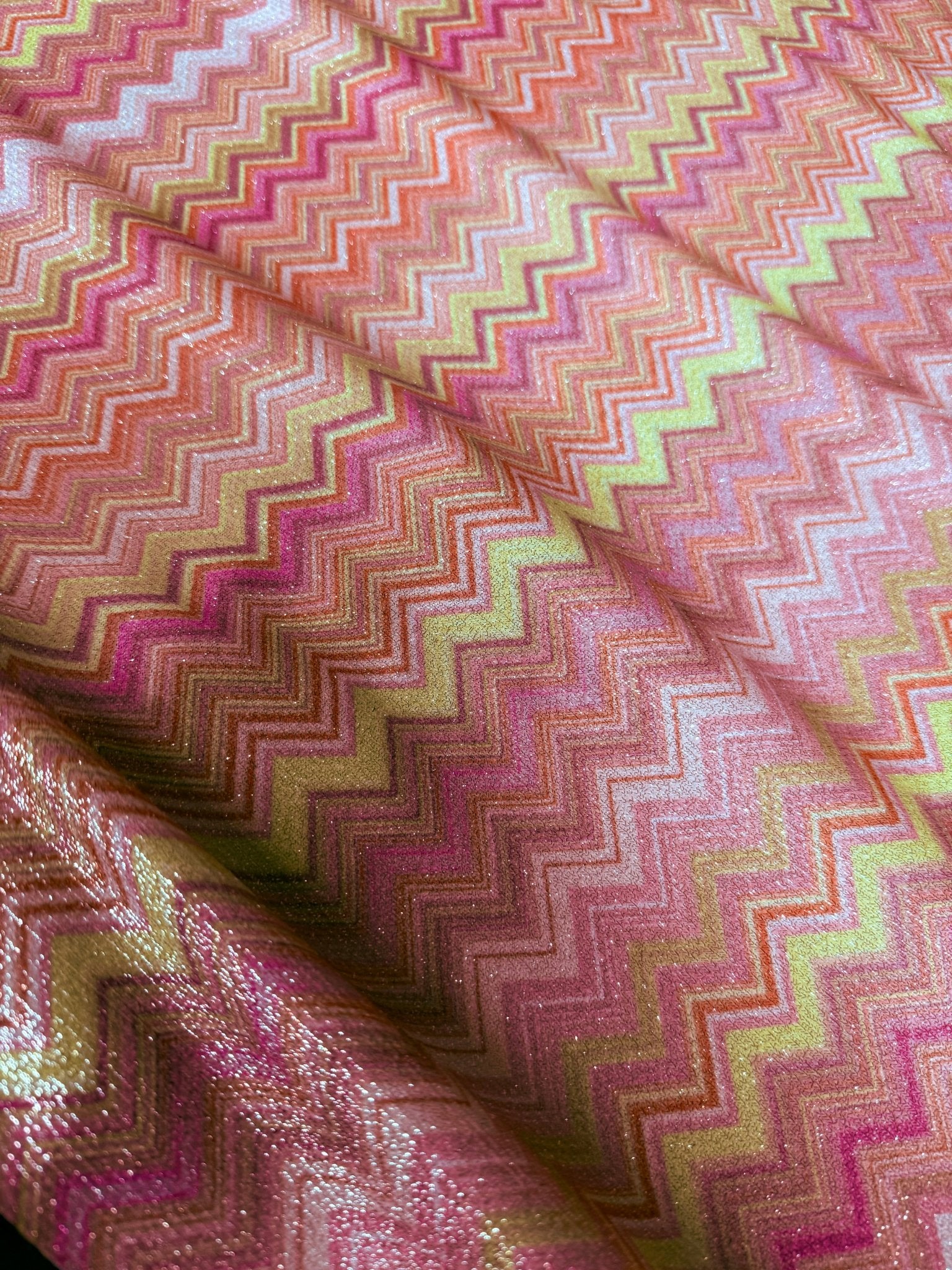 Pink Zigzag Knit Lurex Fabric - 4 - Way Stretch for Fashion and Crafts - Whotex Online Fabric Store