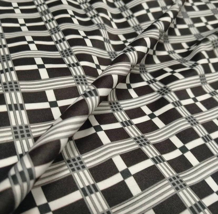 Plaid Pattern Fabric,4 - way stretch 58/60” Sold Fabric By The Yard/ black, white, green, orange - Whotex Online Fabric Store