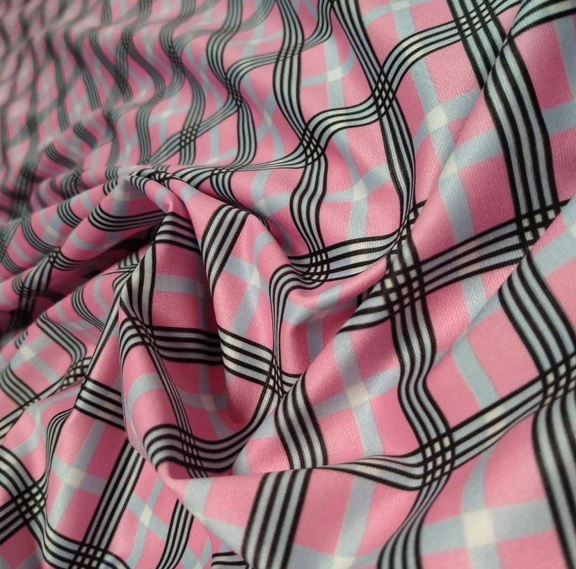 Plaid Pattern Fabric,4 - way stretch 58/60” Sold Fabric By The Yard/ black, white, green, orange - Whotex Online Fabric Store